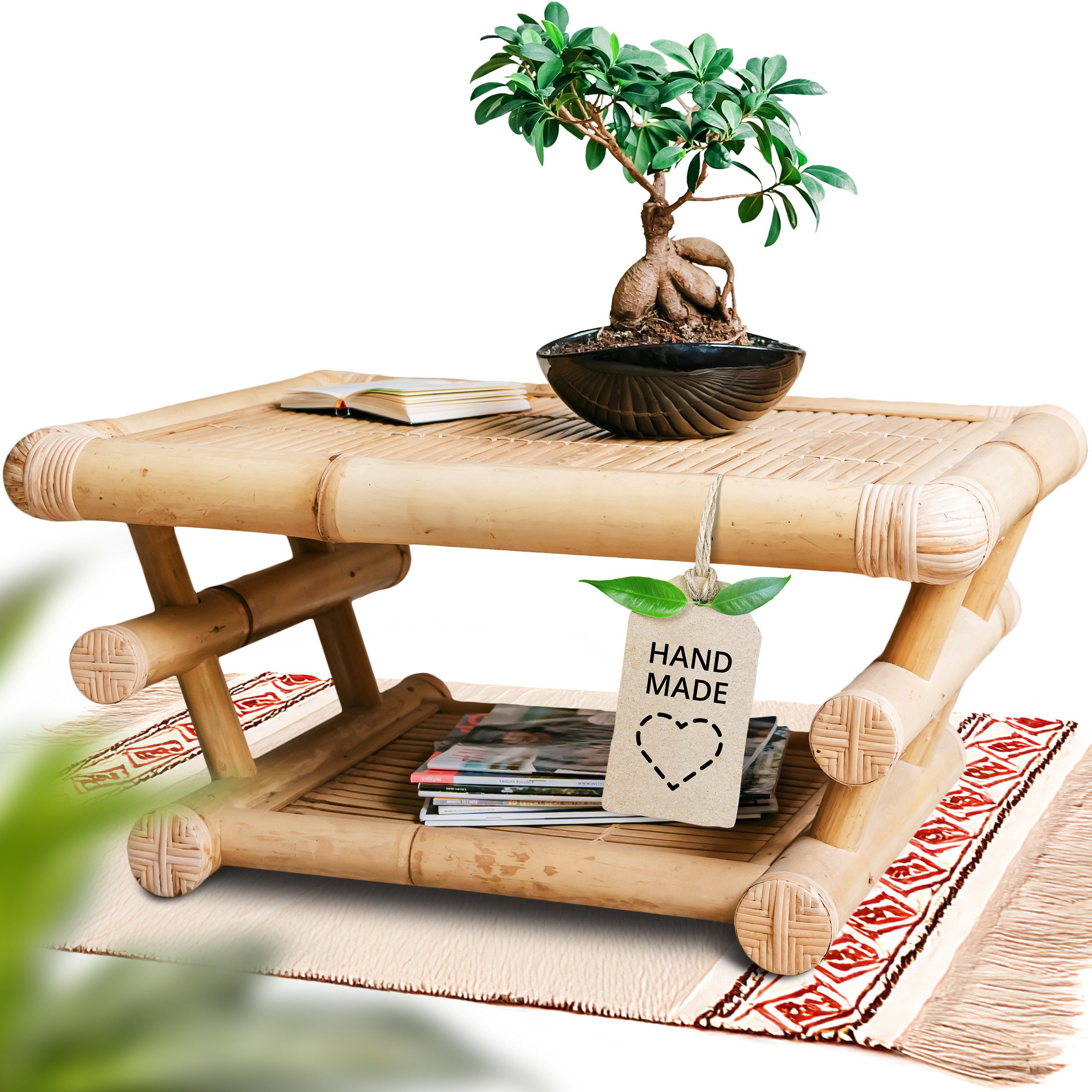 livasia Couchtisch Bambus Couchtisch 85x55x40cm handgefertigt aus Bali, Handarbeit