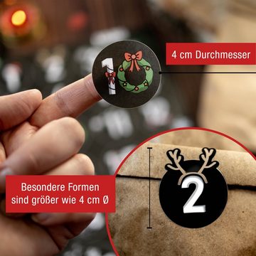 TOBJA Adventskalender Adventskalender Zahlen 1-24, schwarze Adventsaufkleber, Aufkleber Advent Weihnachten. Sticker Nummern Zahlenaufkleber