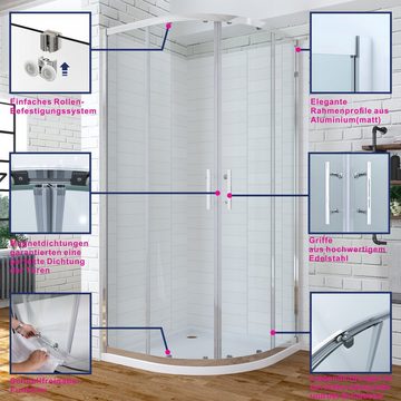 AQUABATOS Runddusche Duschkabine Vertelkreis Runddusche Halbrund, BxT: 80x80 cm, Einscheiben-Sicherheitsglas (ESG), Lotus-Effekt Nano beschichtung Dusche mit Schiebetüren höhe 195 cm, Schnellfreigabe-Funktion, Einfaches Rollen Befestigungssystem