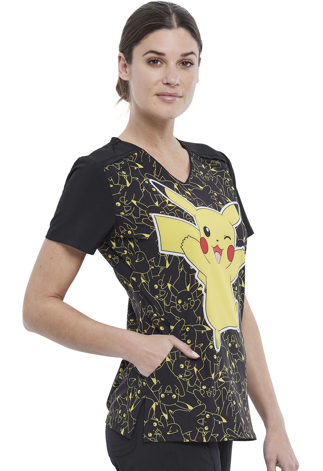 bedruckter Tooniforms Damen Cherokee Motiv "Pikachu" Kasack Bunt mit Funktionsbluse Kasack
