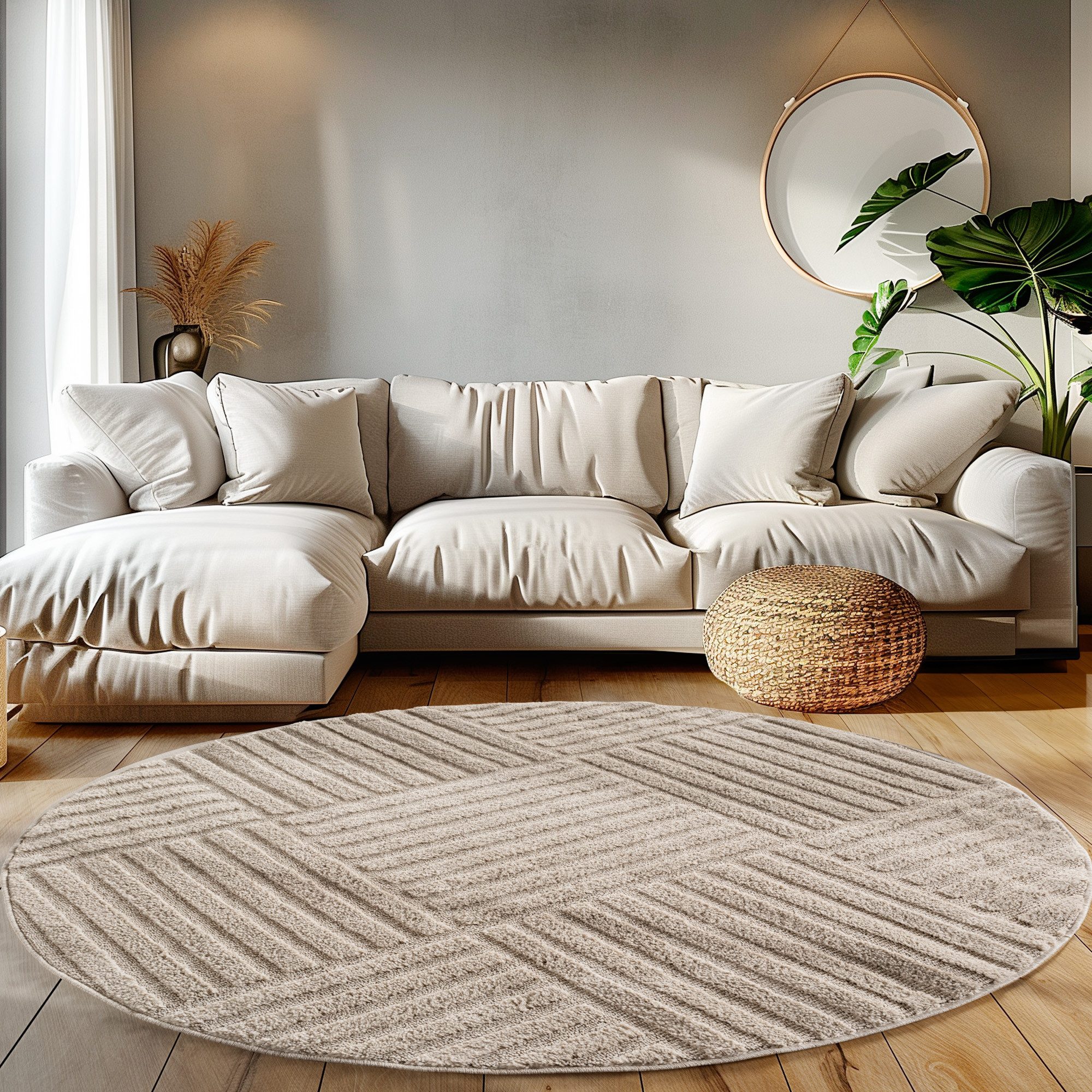 Teppium Hochflor-Teppich Boho-Design, Rund, Höhe: 20 mm, Teppich Wohnzimmer Boho Design 3D Optik Skandinavische Stil