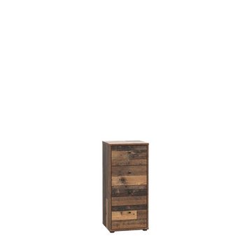 möbelando Kommode Tembi, Moderne Kommode aus Spanplatte in Old Wood Vintage Nachbildung mit 4 Schubkästen. Breite 38,6 cm, Höhe 85,5 cm, Tiefe 34,8 cm