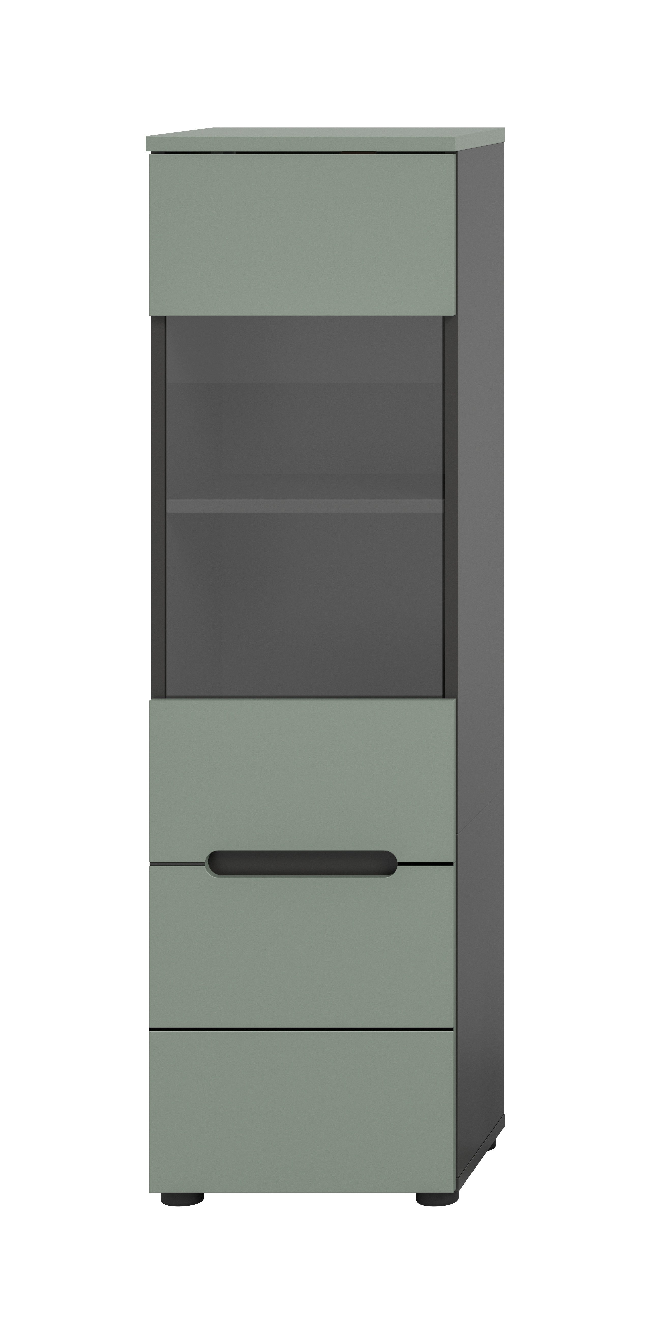 furnling Vitrine Cano (1-St) 1 Glastür, 3 Fächer, Glasvitrine, Höhe 125 cm, Basalt grau/Smoke Green