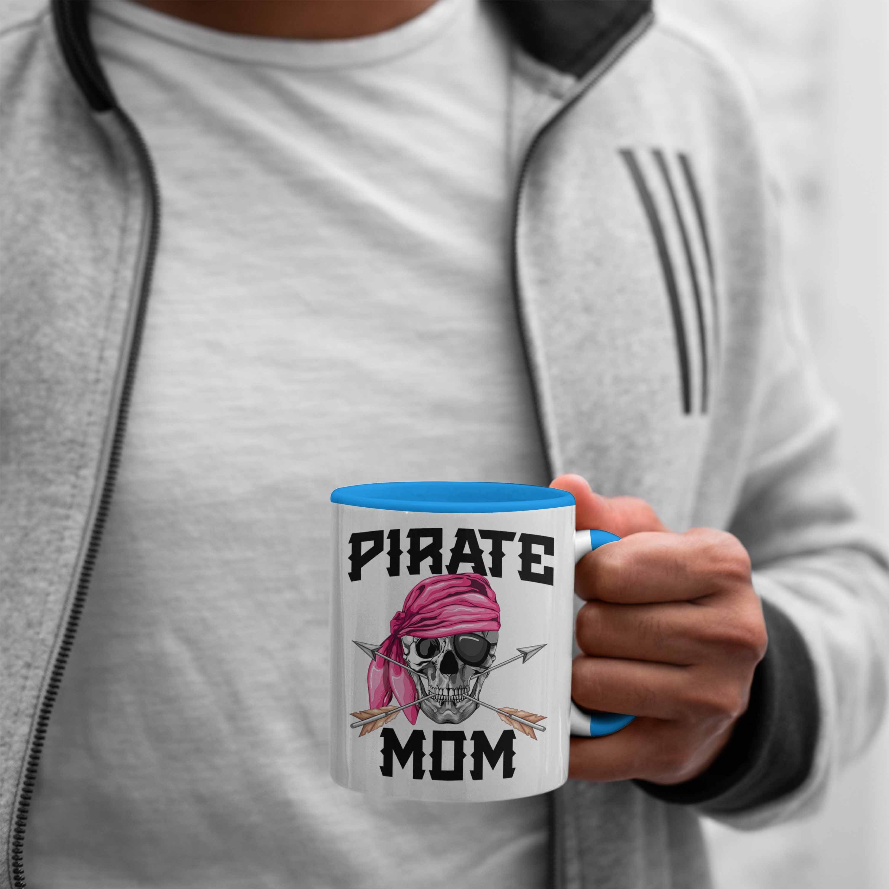 Trendation Tasse Pirate Mom Tasse Mutter Muttertag für eine Blau Piraten Geschenk