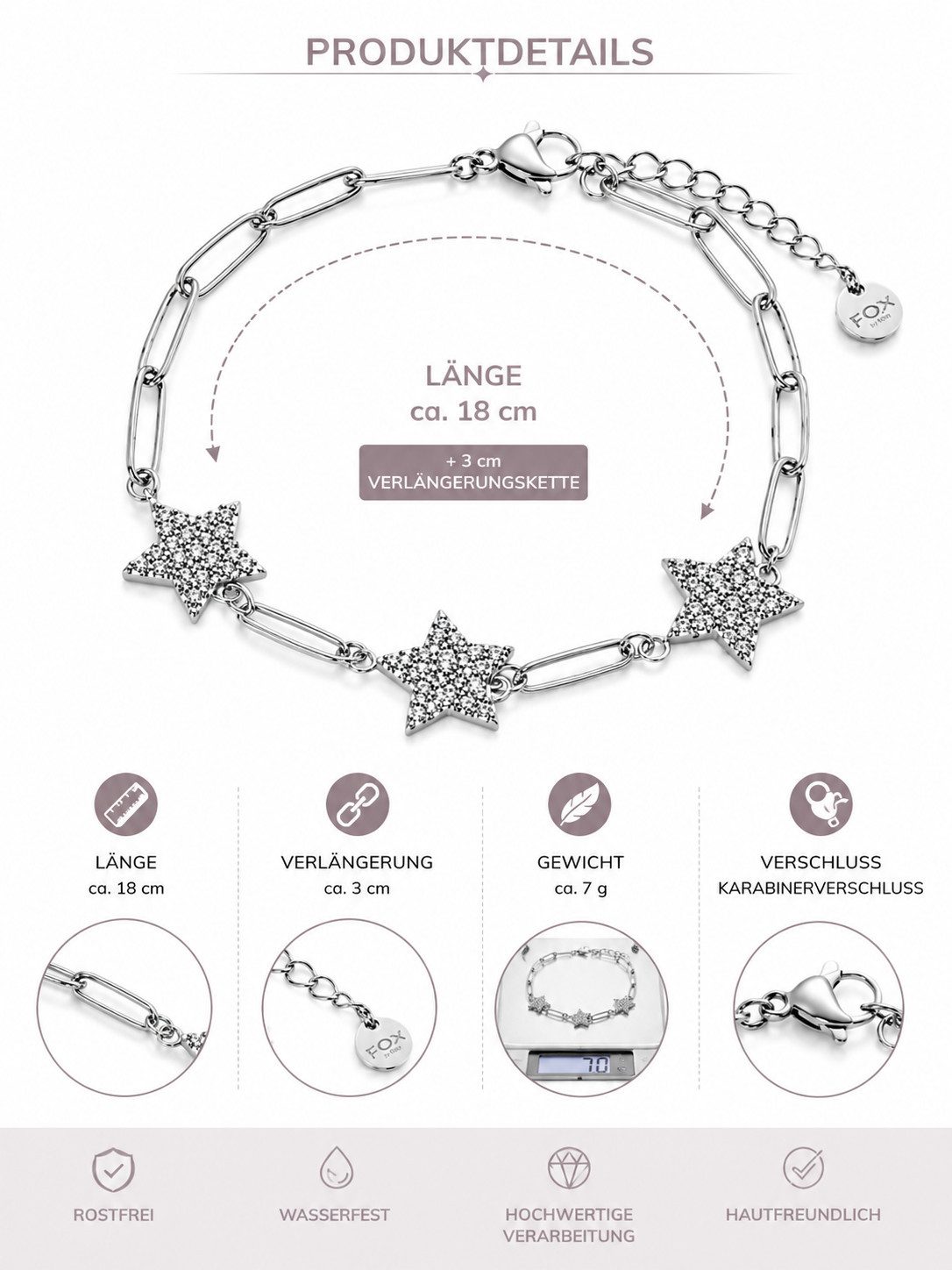 Brise Schmuck Armband Edelstahl Armband Damen mit Strass Sternen – Eleganter Schmuck, Verstellbare Länge, Rostfrei, Hautfreundlich, Leicht, Stern-Design