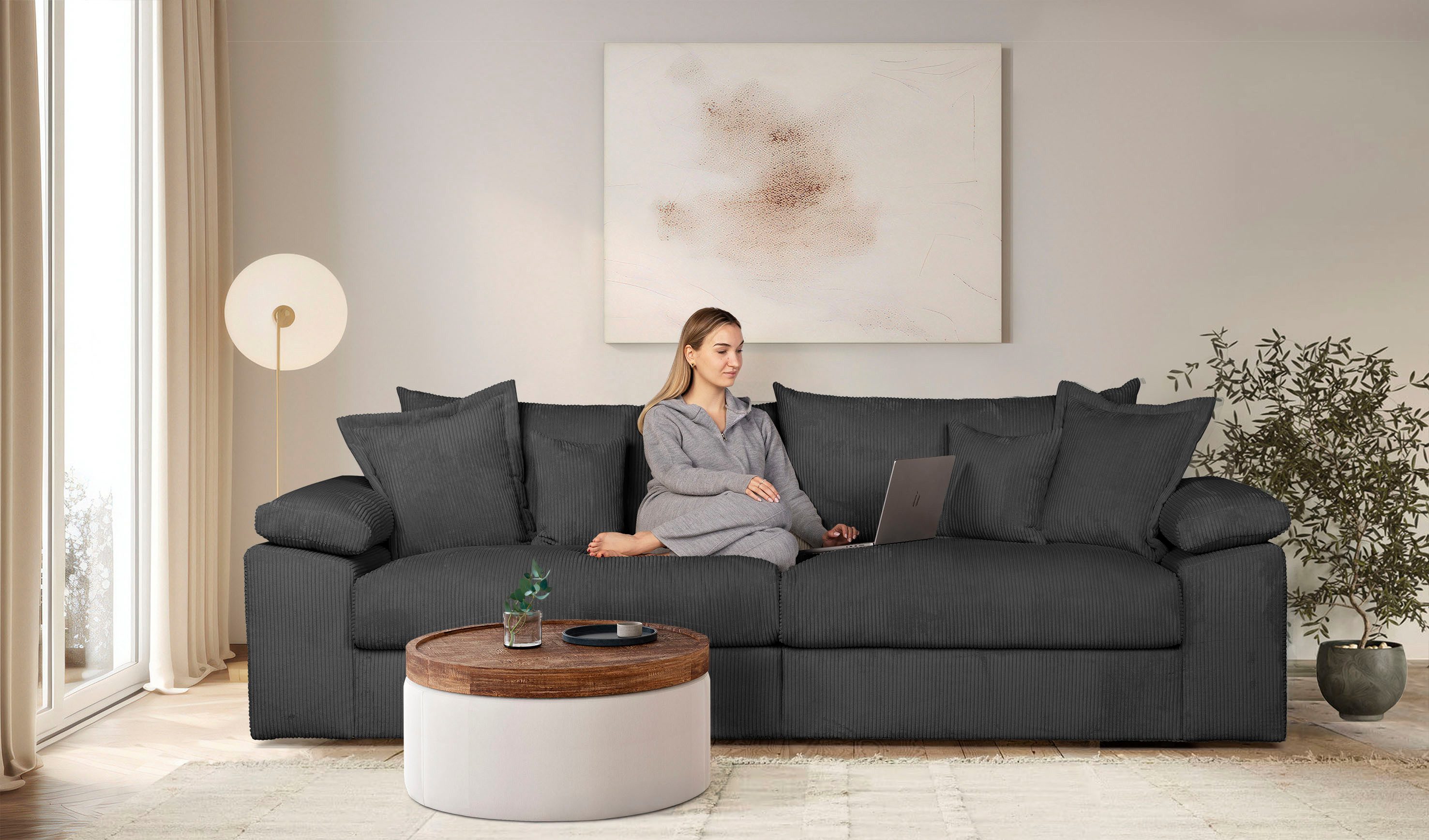 OTTO home Big-Sofa Soft&Cosy XL, B: 246 cm - OTTO. Verlässliche Qualität., Mega-Sofa, Cord oder Chenille-Struktur, mit Federkern & 4 Zierkissen
