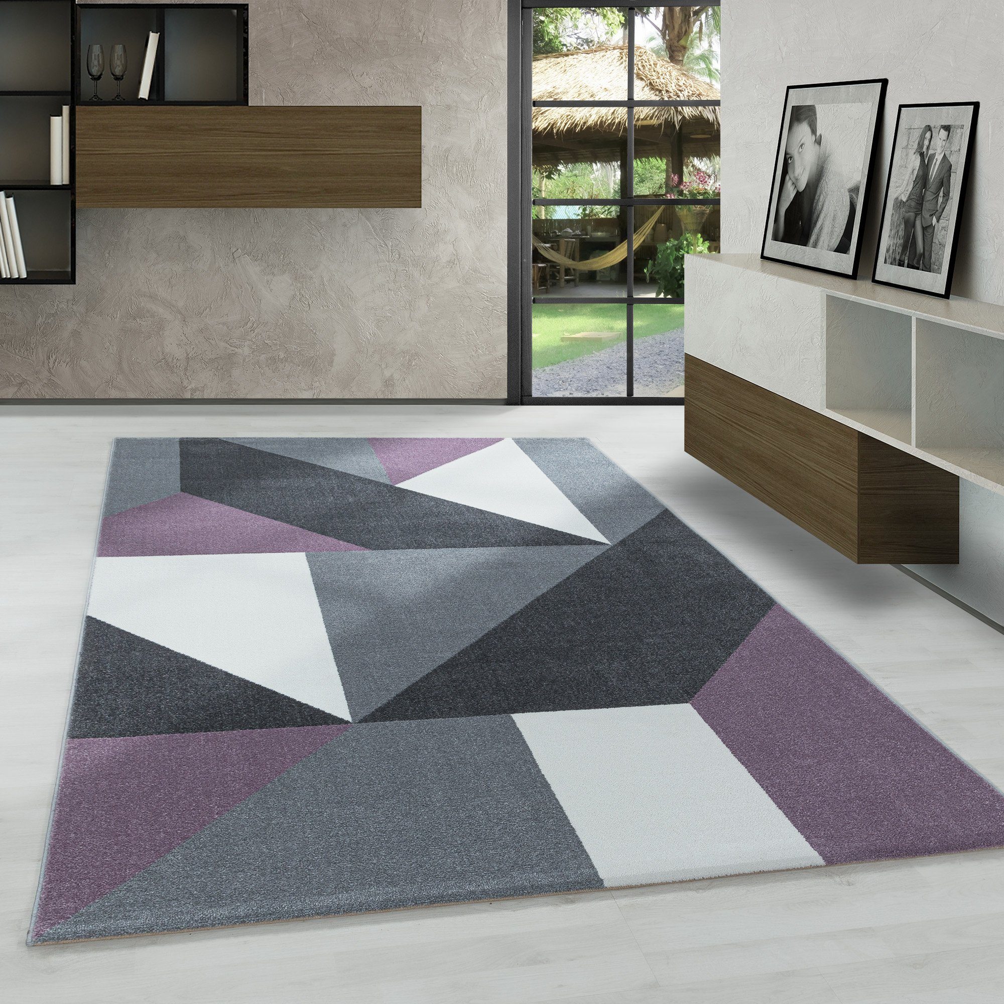 Frisé-Teppich Geometrisch Design, Carpetsale24, Läufer, Höhe: 8 mm, Kurzflor Teppich Wohnzimmer Geometrisch Design verschidene größen