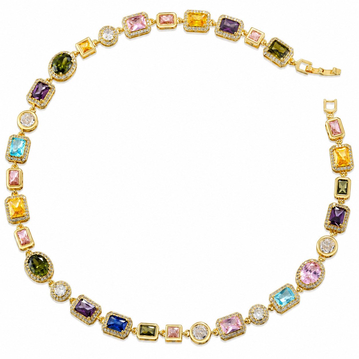 RAIKOU Collier Damen Zirkonia Schmuckset, Halskette /Armband, gold/silberfarben, Farbige Zirkonia-Steine