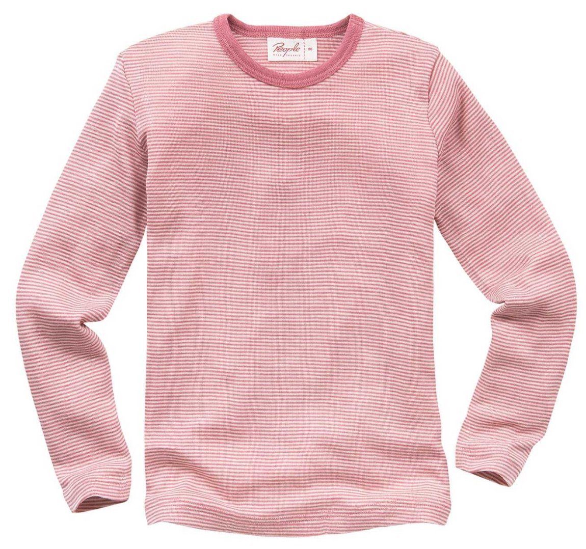 People Wear Organic Langarmshirt -Wolle-Seide T-Shirt lang- Rosa gestreift