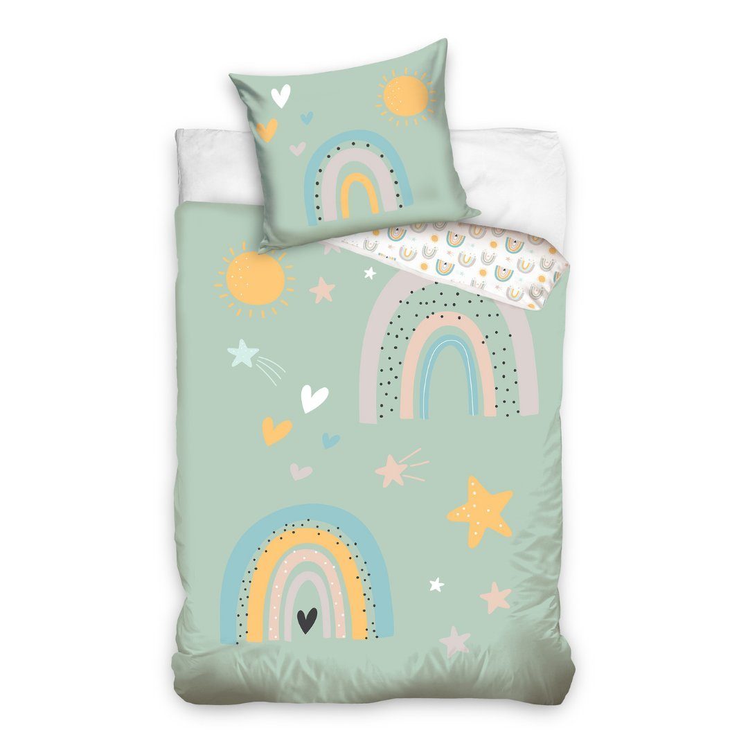 MTOnlinehandel Kinderbettwäsche Regenbogen, Sterne & Sonne 135x200 + 80x80 günstig online kaufen