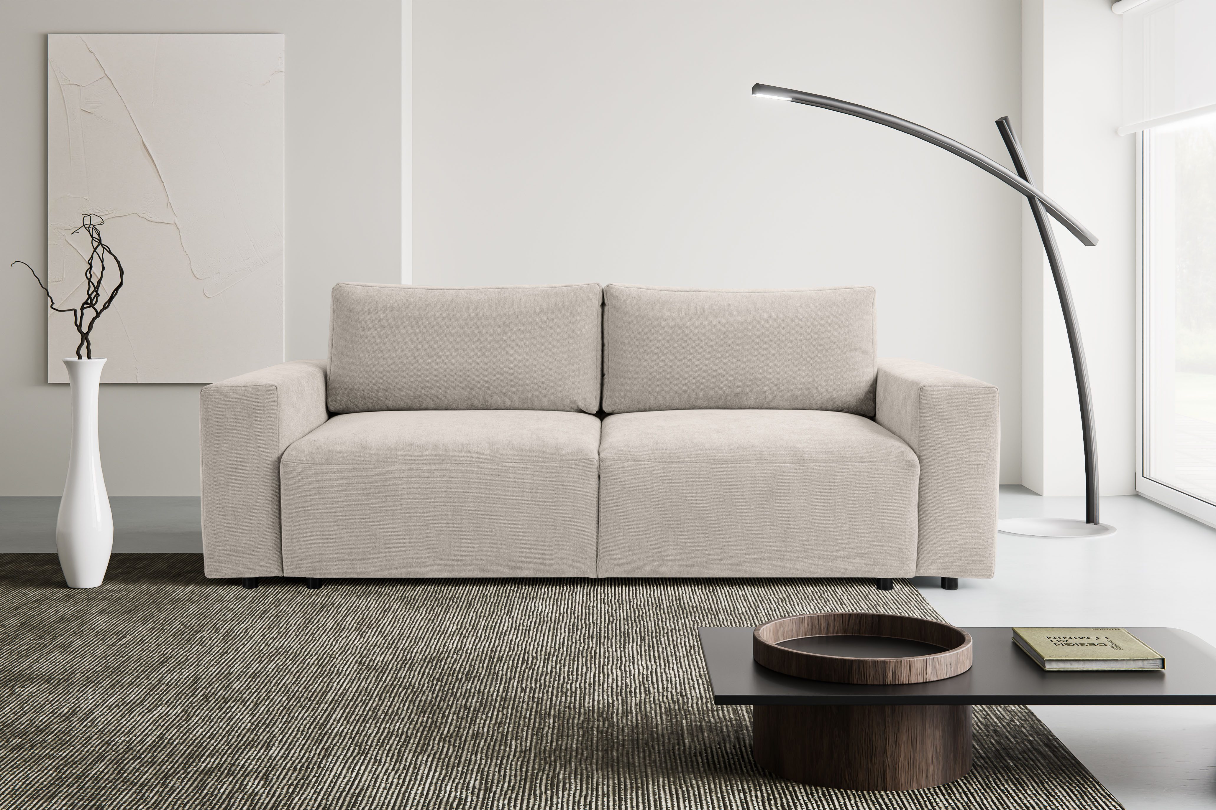 WERK2 Schlafsofa Lima 245 cm modern und bequem, Struktur, Schlaffunktion, Bettkasten