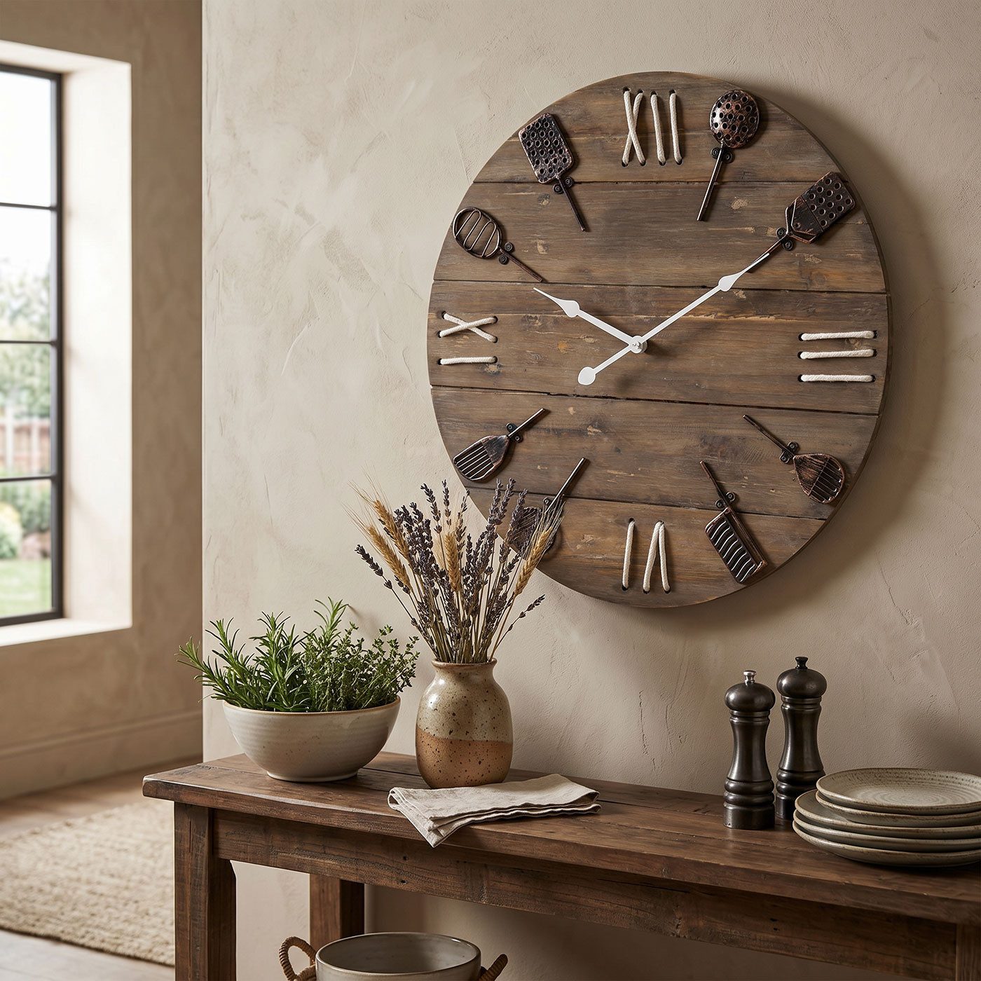 Levandeo® Wanduhr XXL Wanduhr Ø 50cm Holz Natur Braun Küchenuhr Rustikal Shabby Chic Vin