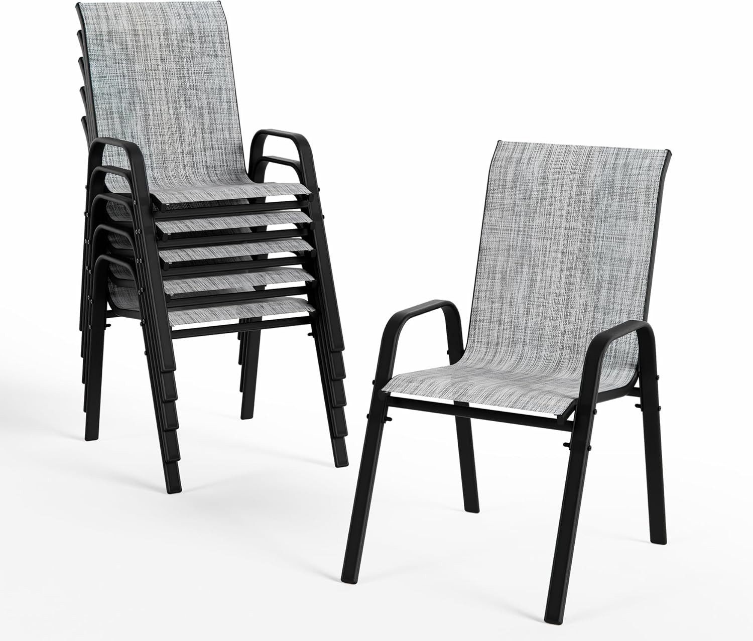 GOTLAND Gartenstuhl Hochlehner Gartenstühle 6er Set Stapelbar, Wetterfeste Terrassenstühle (für Garten, Balkon, Terrasse, Poolbereich, 6 St), mit Armlehnen, Atmungsaktives Textilene & Stahlgestell