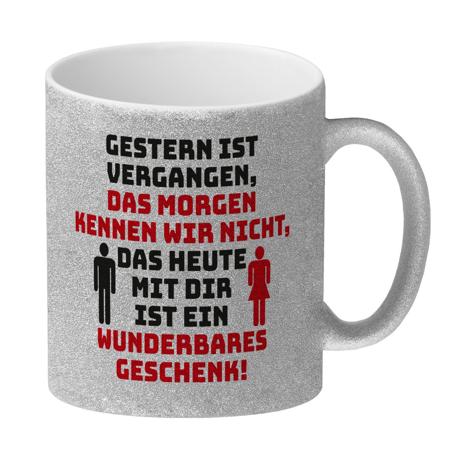 Tasse Liebeserklärung Glitzer Kaffeebecher mit Spruch Du wunderbares