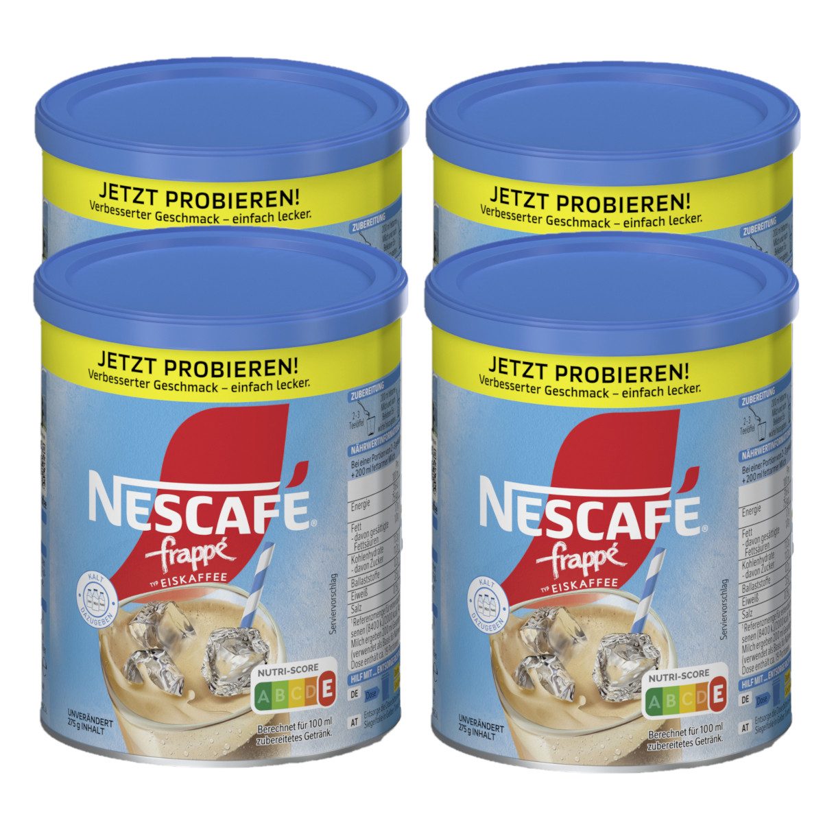 NESCAFE Kaffee, Nescafe frappe Eiskaffee erfrischende Kaffeemischung 275g 4er Pack
