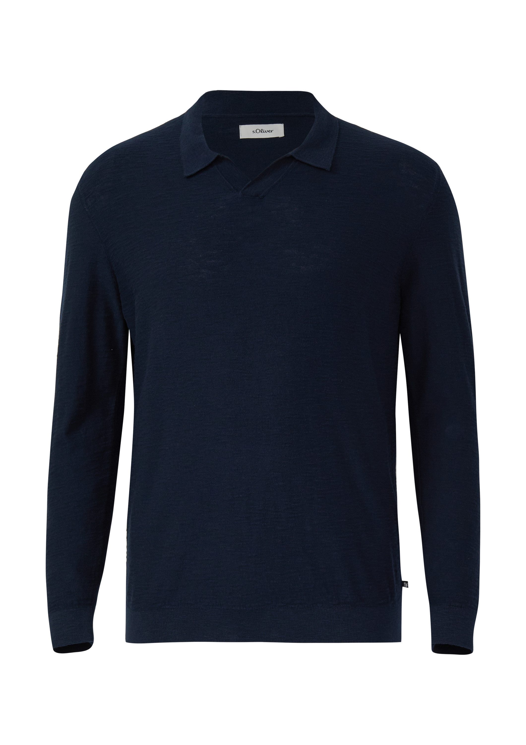 s.Oliver Longpullover Strickpullover Baumwoll-Strickpolo mit Flammgarnstruktur