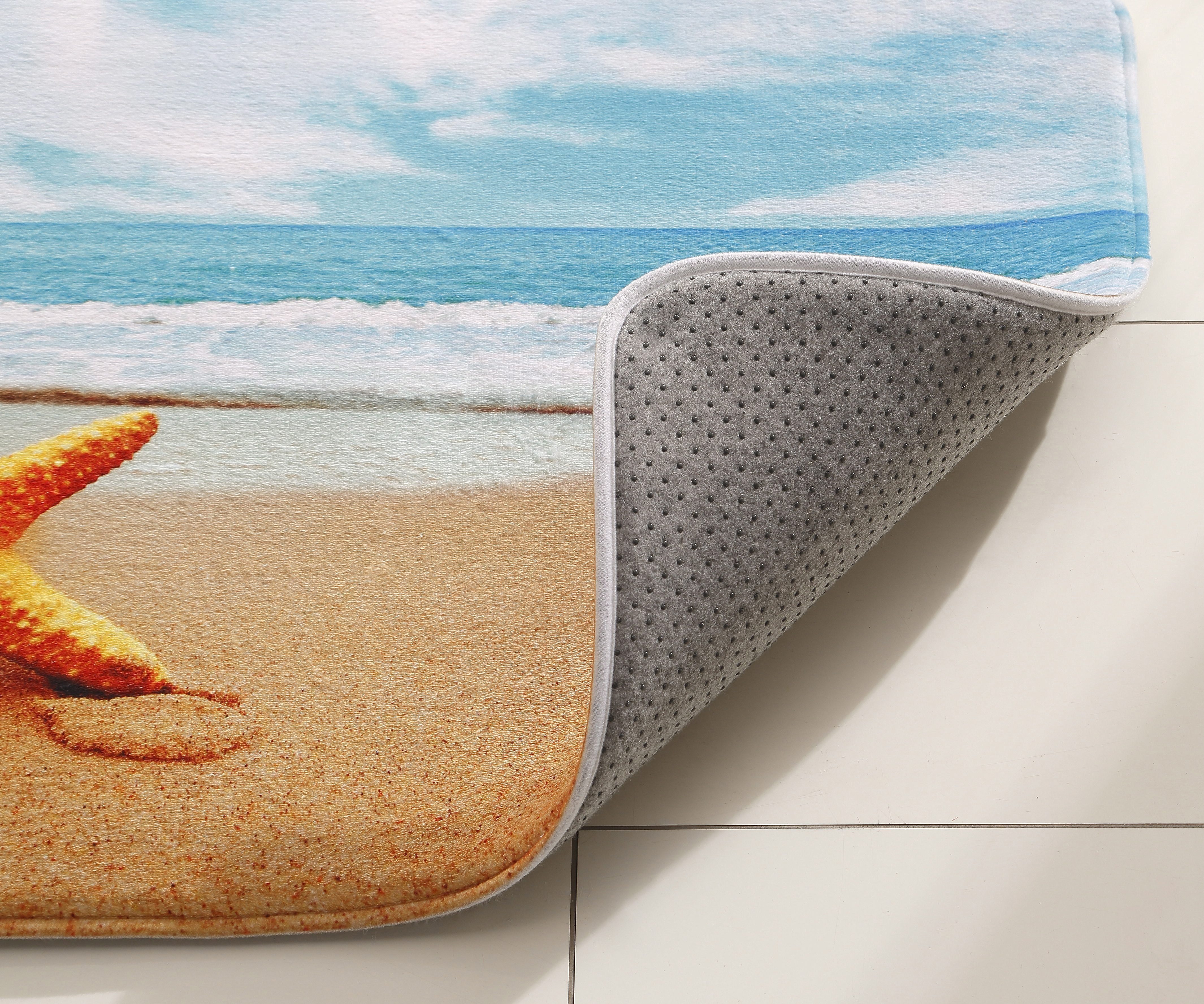 OTTO home Badematte Seestern, Höhe 14 mm, Memory Schaum, rutschhemmend beschichtet, fußbodenheizungsgeeignet, schnell trocknend, strapazierfähig, Kunstfaser, 2-tlg. Stand-WC Set, Badteppich, Naturmotiv, Strand, Badematten auch als Set erhältlich