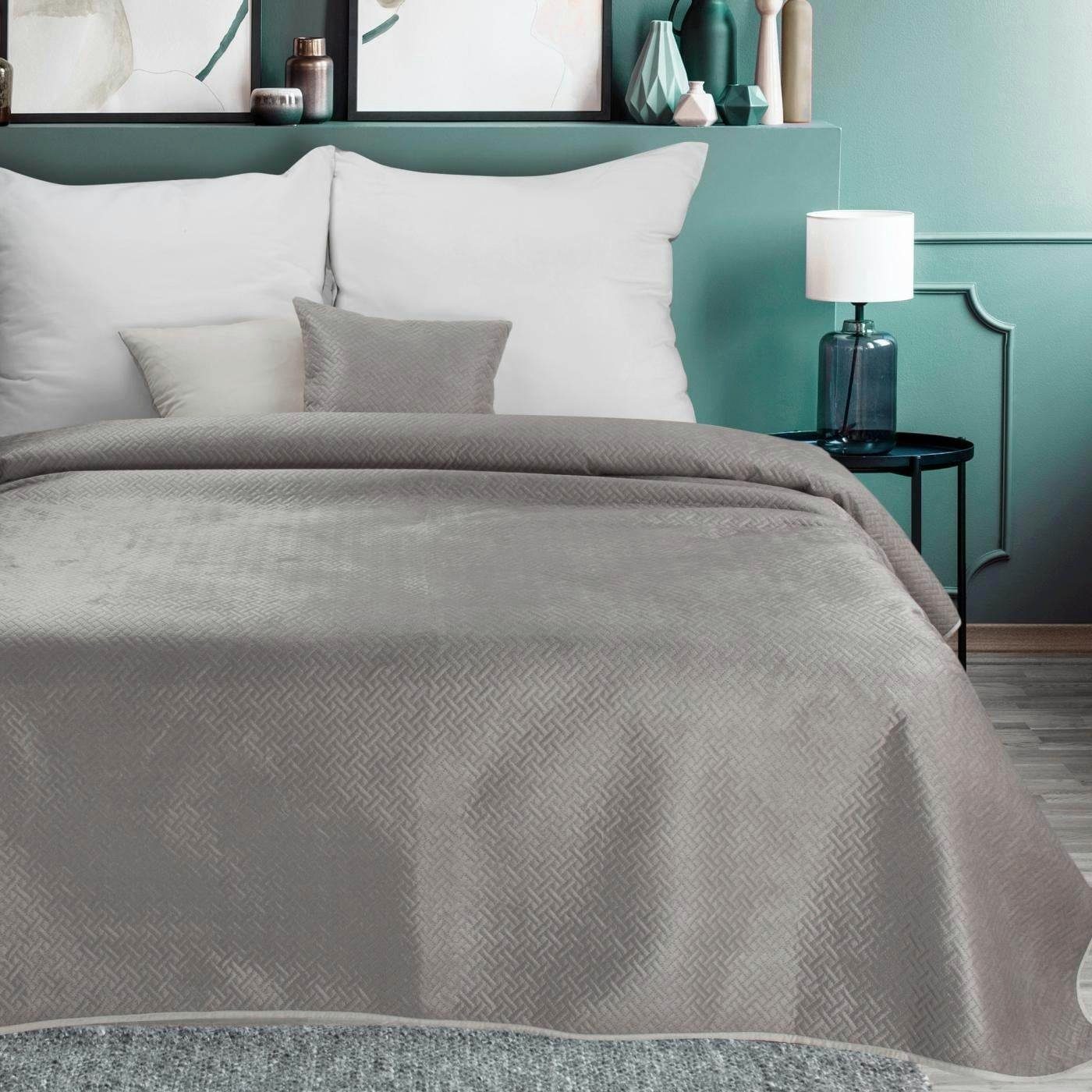 Tagesdecke Bettüberwurf aus Velours, Eurofirany, Samt, Größe 200x220, Farbe  Naviblau oder Beige