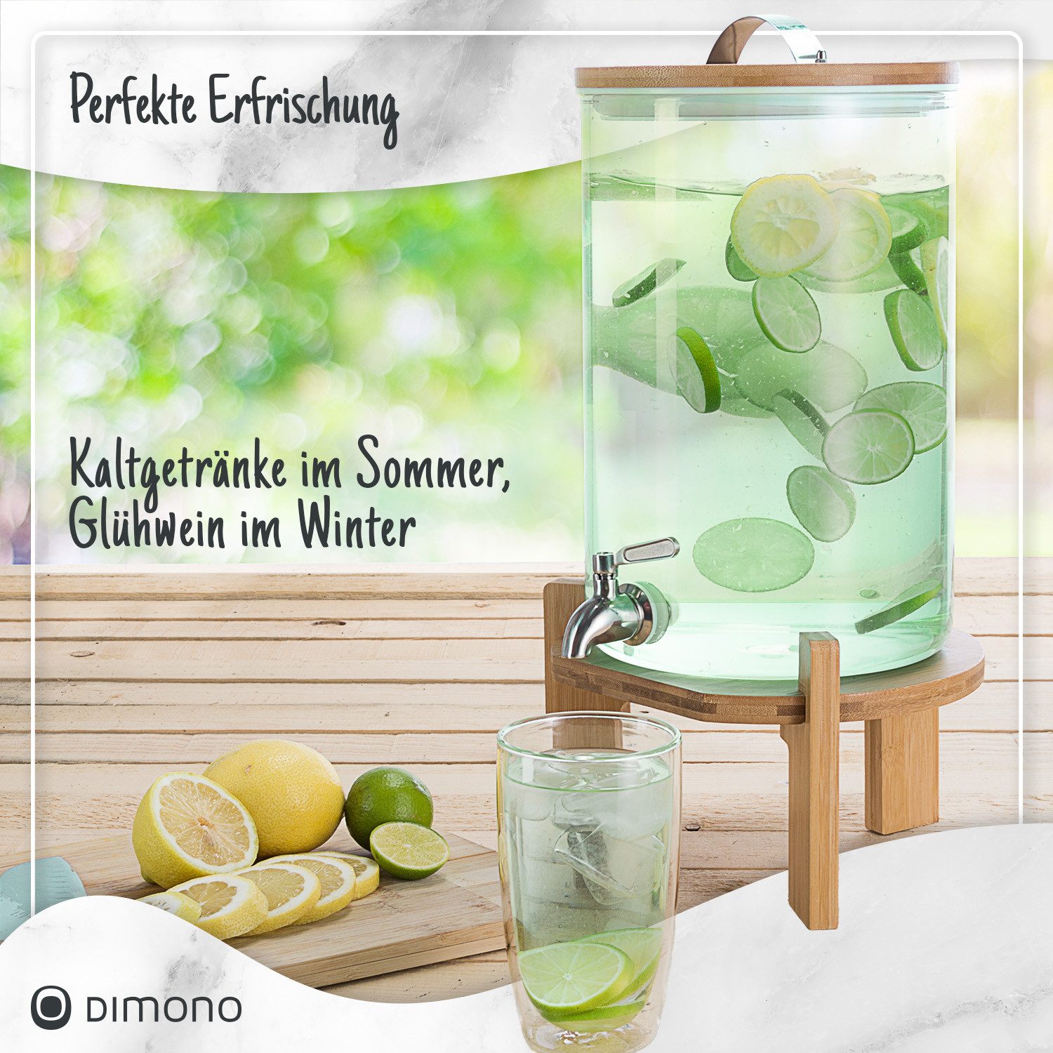 Dimono Getränkespender DIMONO getränkespender mit zapfhahn und Bambusständer 5L/8L, mit Bambusständer und Zapfhahn