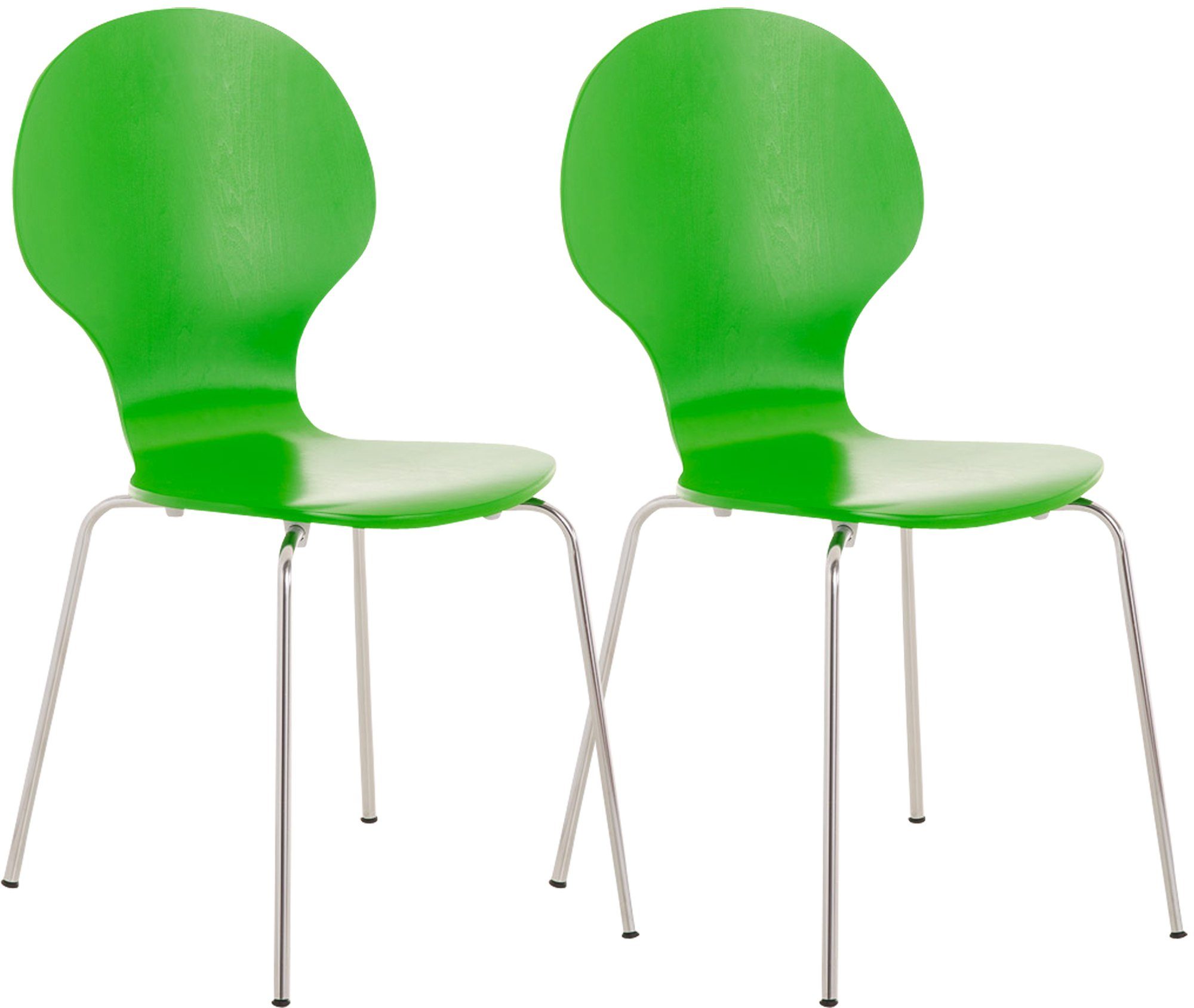 TPFLiving Besucherstuhl Daggy mit ergonomisch geformter Sitzfläche - Konferenzstuhl (Besprechungsstuhl - Warteraumstuhl - Messestuhl, 2 St), Gestell: Metall chrom - Sitzfläche: Holz grün
