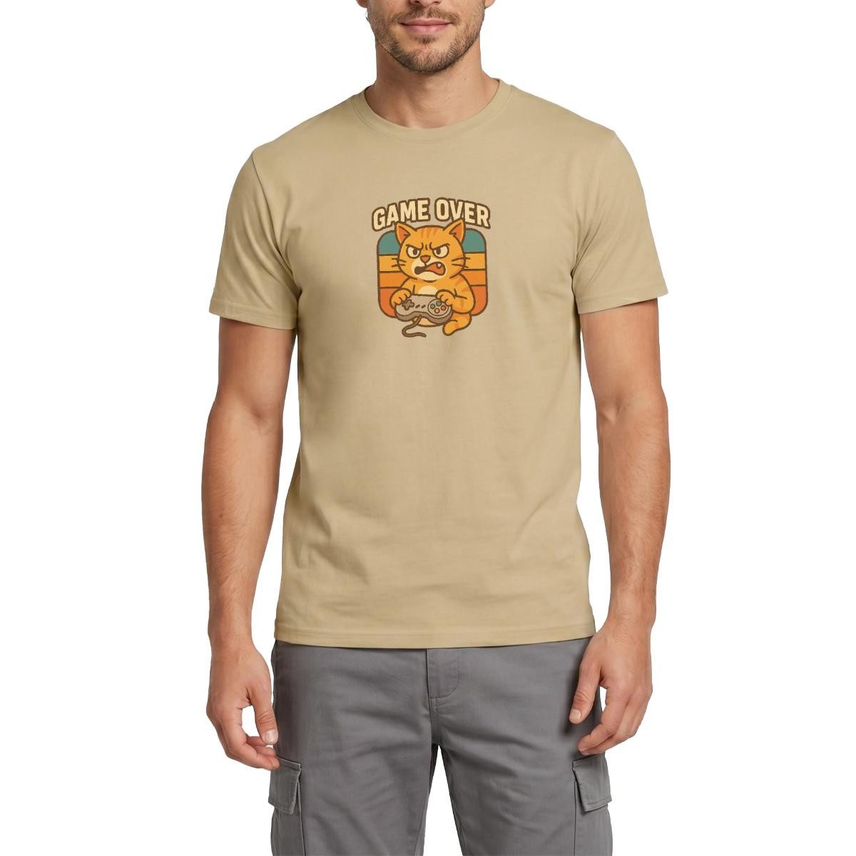 T-Shirt Game Over, Zockende Katze Männer T-Shirt