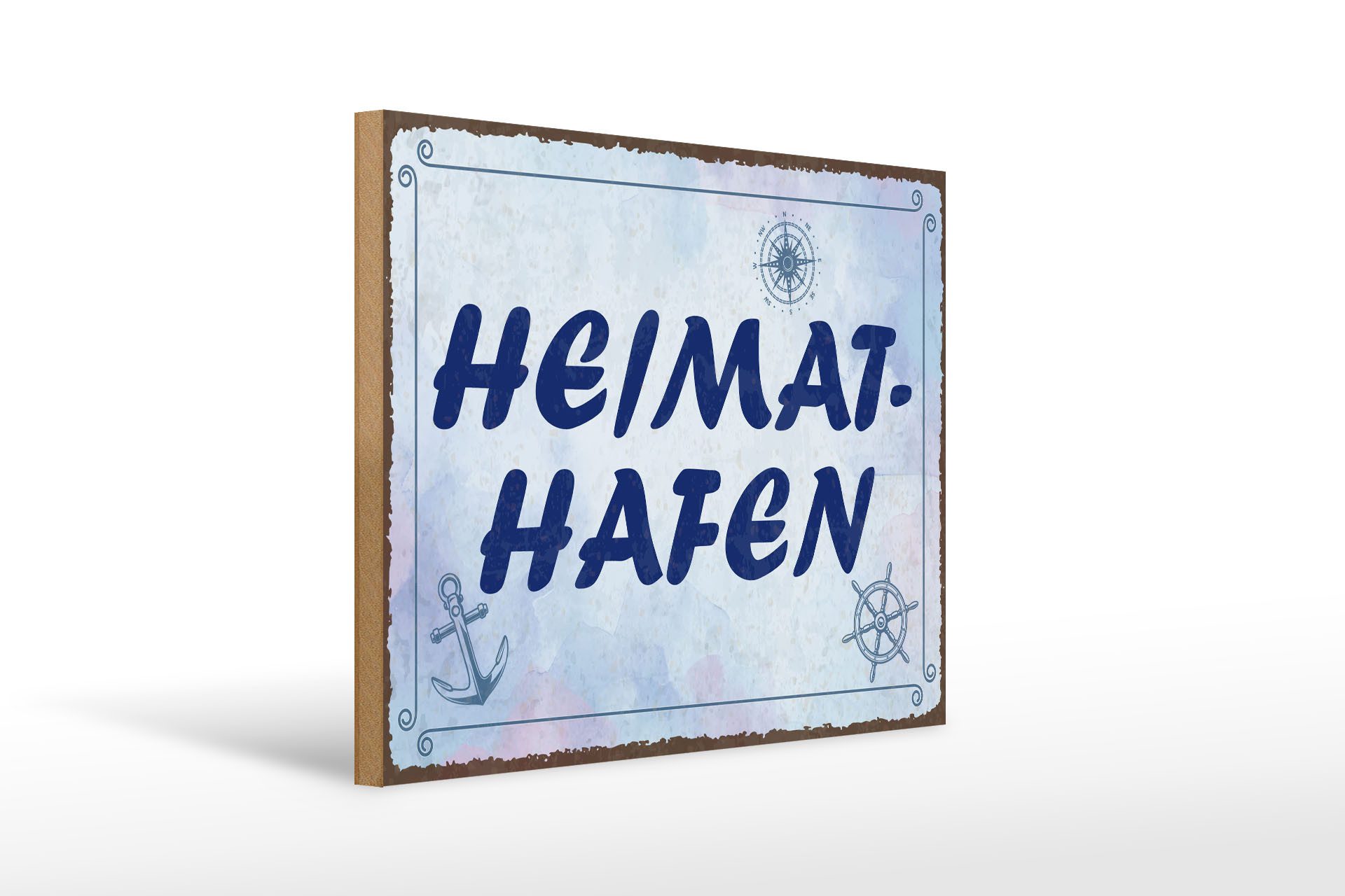 Holzbild Spruch 30x40 cm Heimathafen blaues