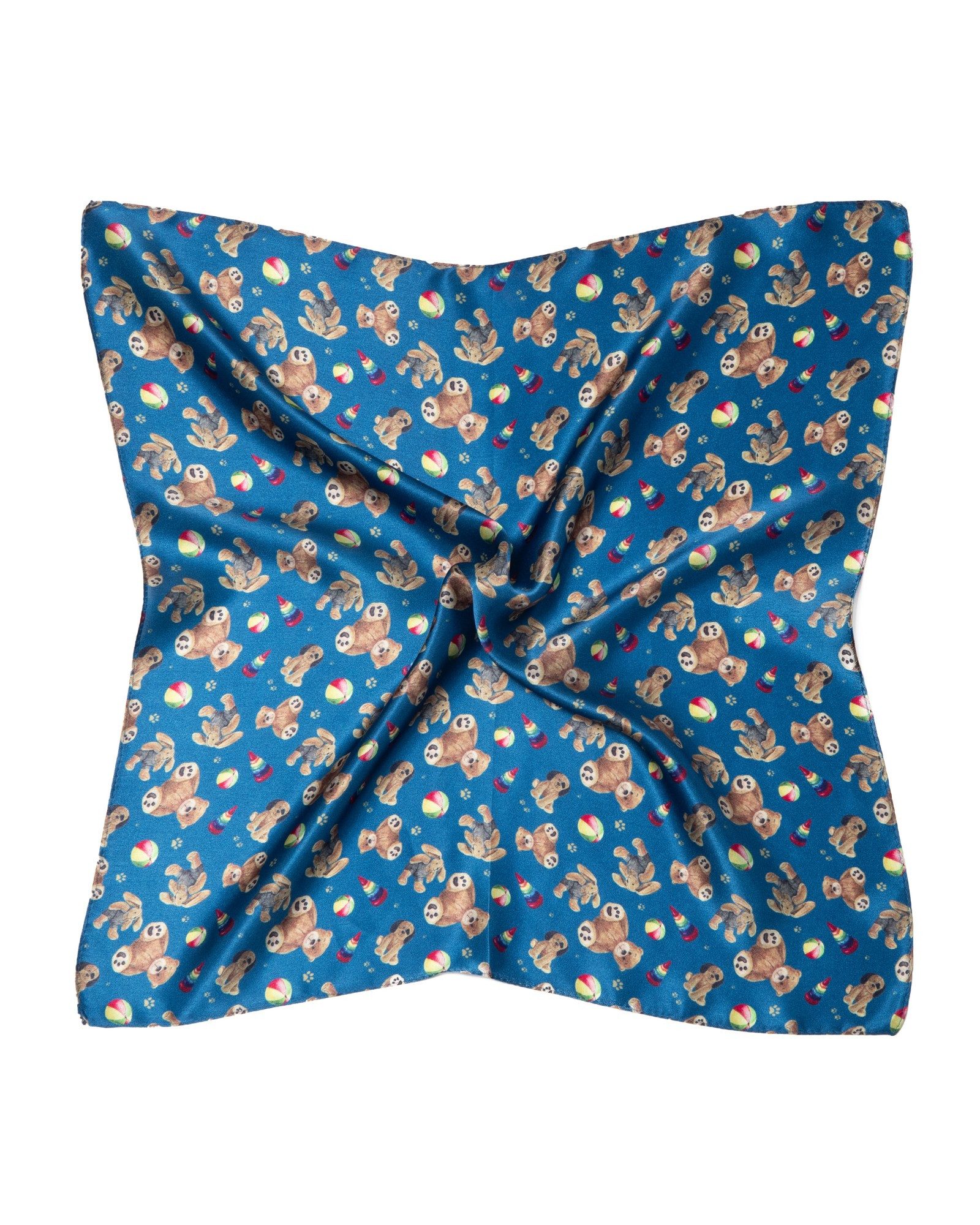 MayTree Seidentuch quadratisch Bärenfreude 53x53 blau, (Stück), 100% Seide