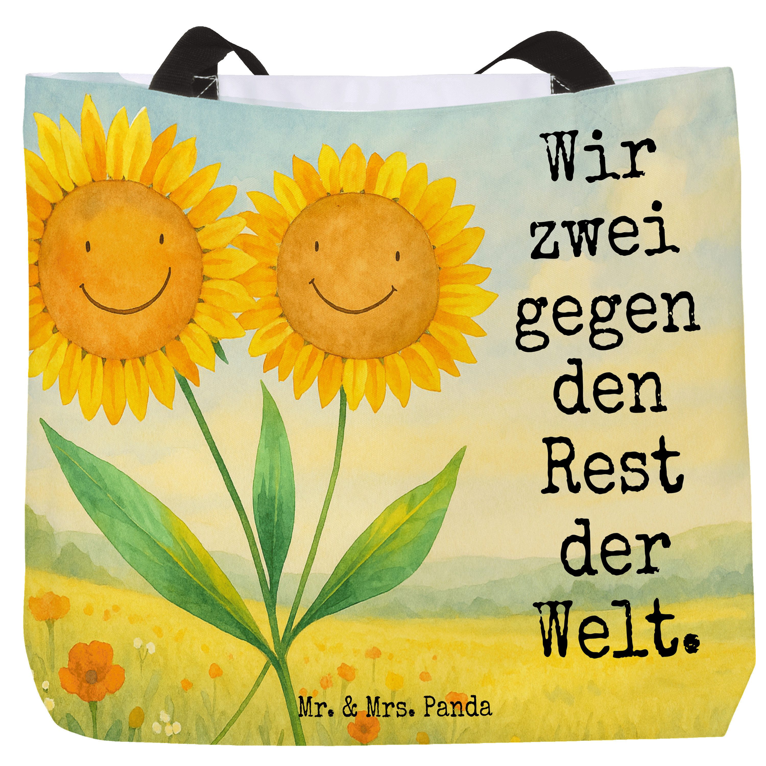 Mr. & Mrs. Panda Shopper Blume Sonnenblume Design, Stoffbeutel, Weiß, Pandatasche, Beste Freun (Packung, 1-tlg)