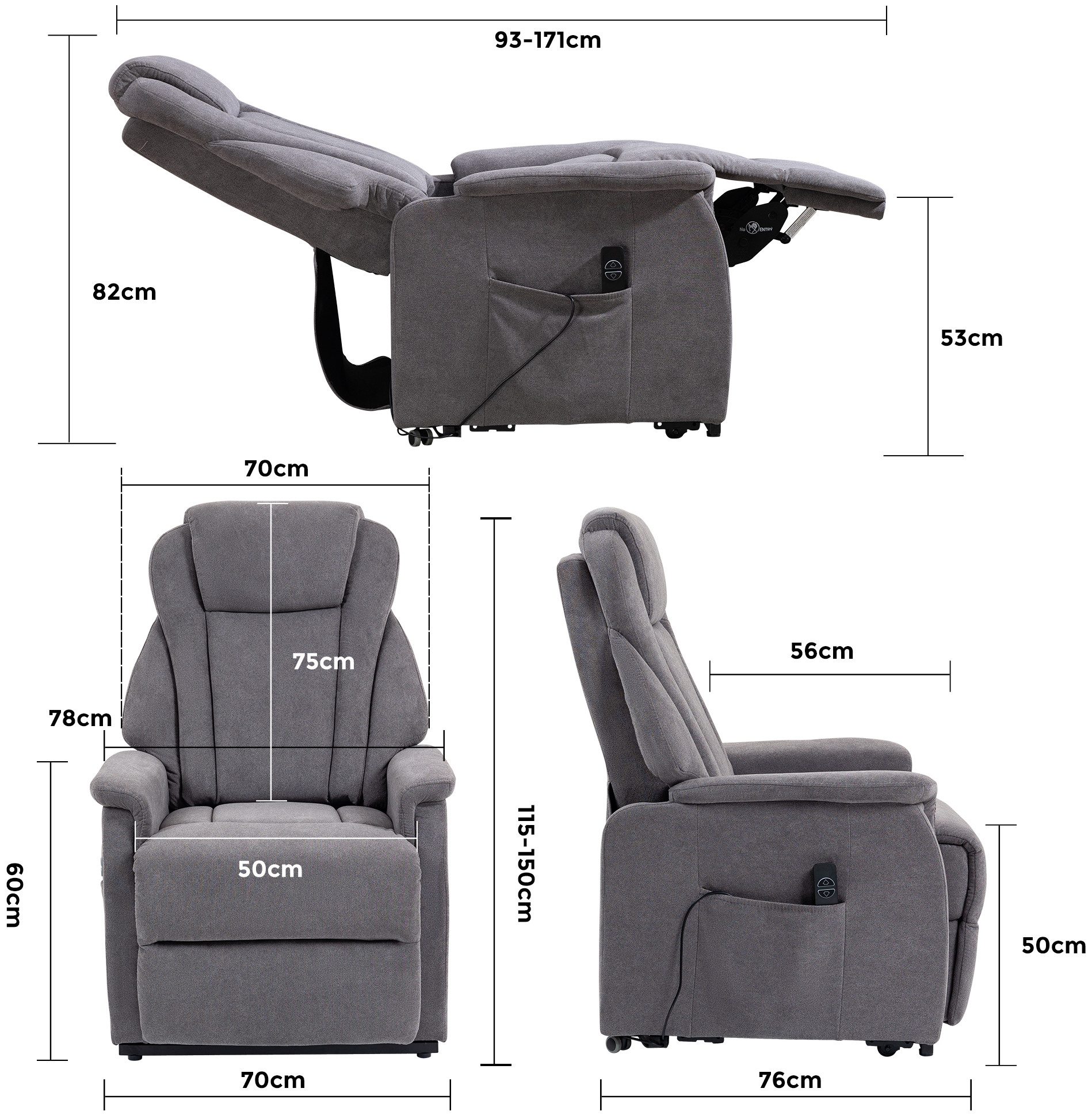 Duo Collection TV-Sessel Toronto XXL mit elektrischer Aufstehhilfe und Relaxfunktion, bis 150kg belastbar, Taschenfederkern, Stahlwellenunterfederung