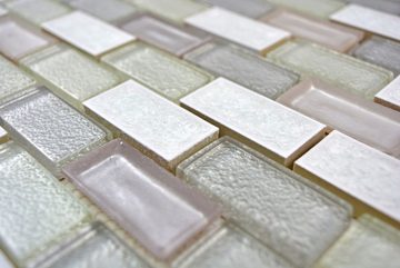 Mosani Mosaikfliesen Glasmosaik Mosaikmatte Mosaikbordüre Keramik weiß