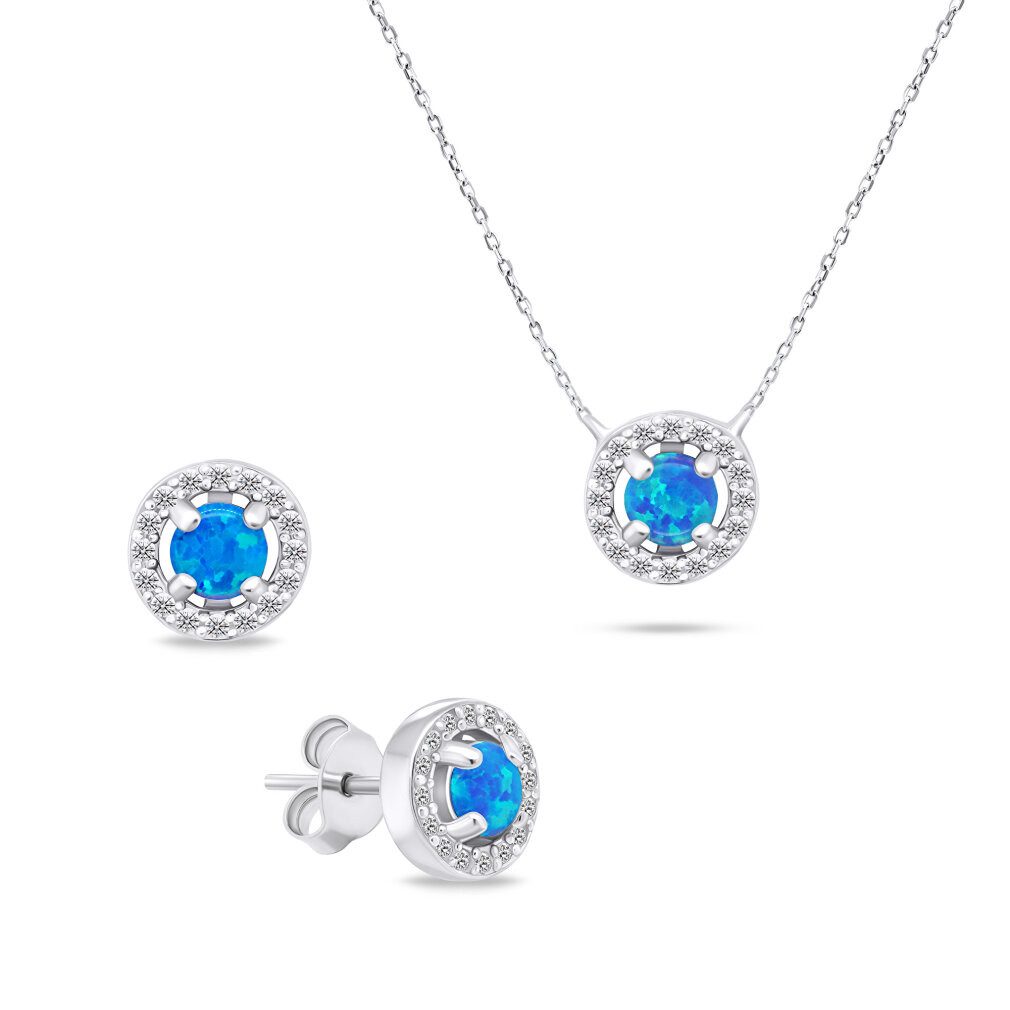 Brilio Silver Kette mit Einhänger Charmantes Silber-Opal-Schmuckset SET225WB (Ohrringe, Halskette)