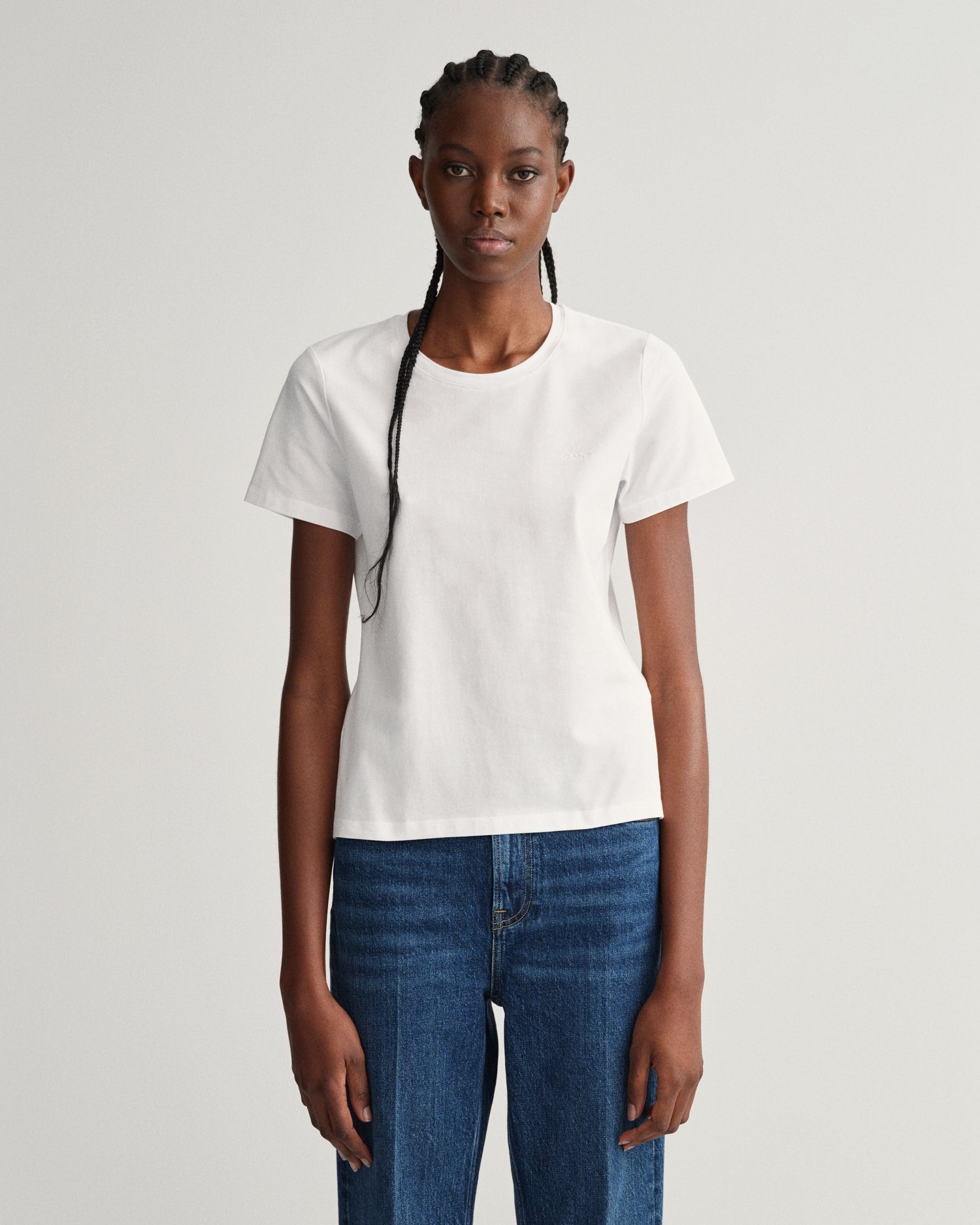 Gant T-Shirt Top aus Stretch-Baumwolle Weiß