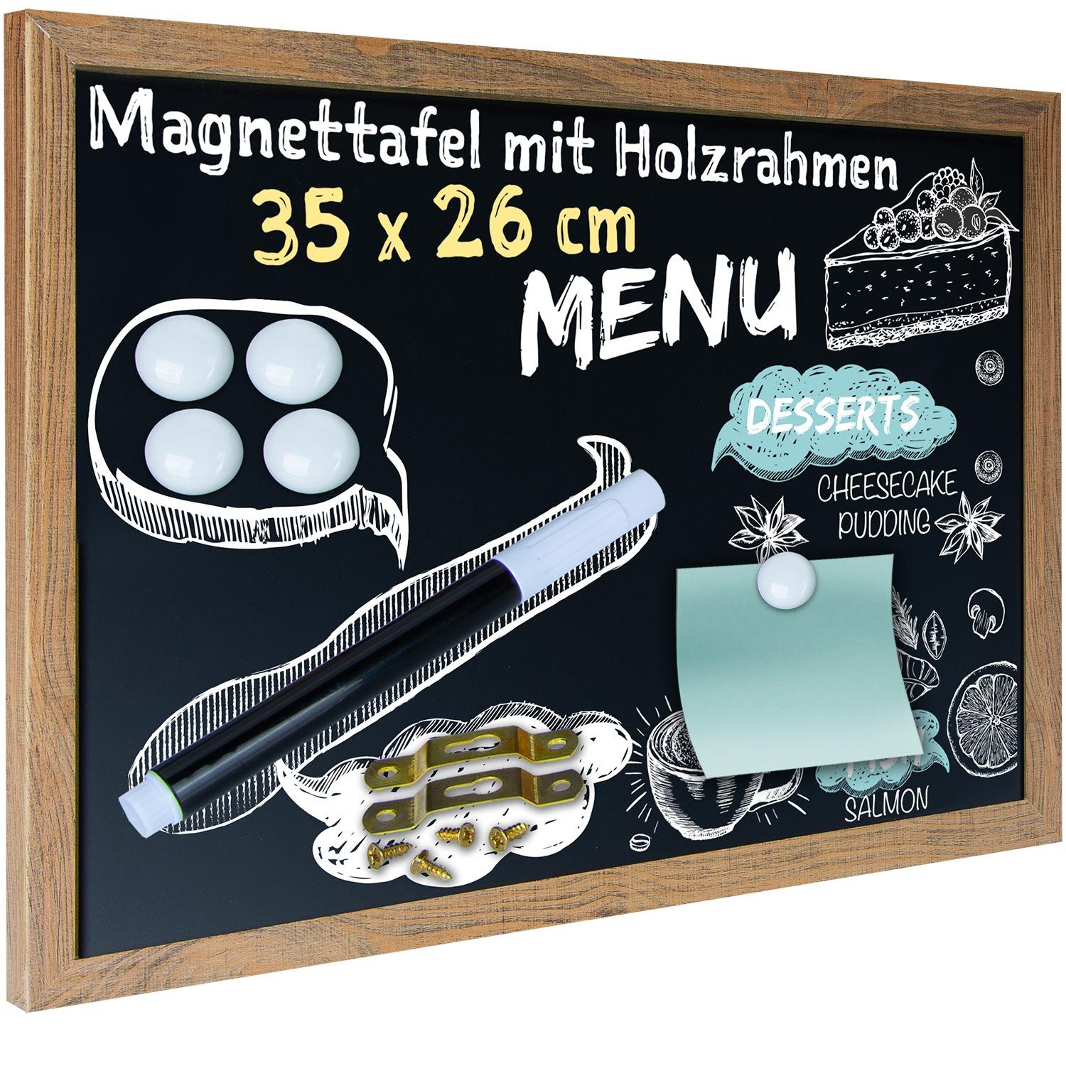 Goods+Gadgets Magnettafel GOODS+GADGETS Magnettafel Holz – Kreidetafel für Küche & Büro, (Magnet-Tafel zum Aufhängen, mit Holz-Rahmen), inkl. Kreidestift & Magnete