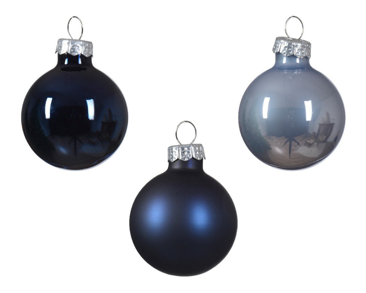 Weihnachtskugeln 16 / Weihnachtsbaumkugel, - Glas Stück Decoris season Mix 3,5cm Hellblau decorations Nachtblau