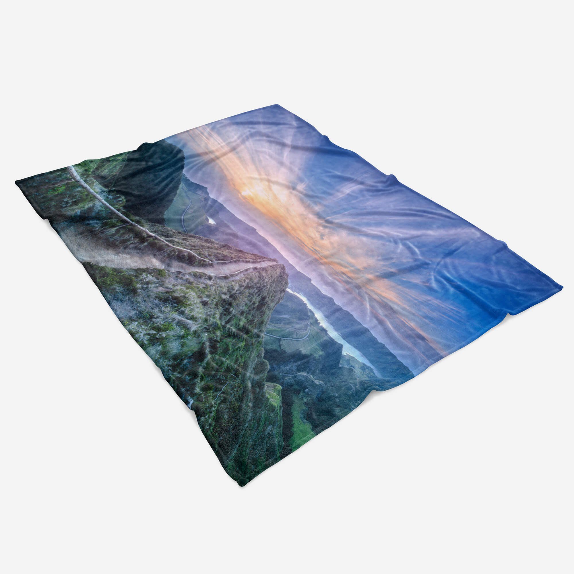 Baumwolle-Polyester-Mix Art mit Bergweg Sinus Sonnenuntergan, Fotomotiv (1-St), Handtuch Handtücher Berge Handtuch Saunatuch Kuscheldecke Strandhandtuch