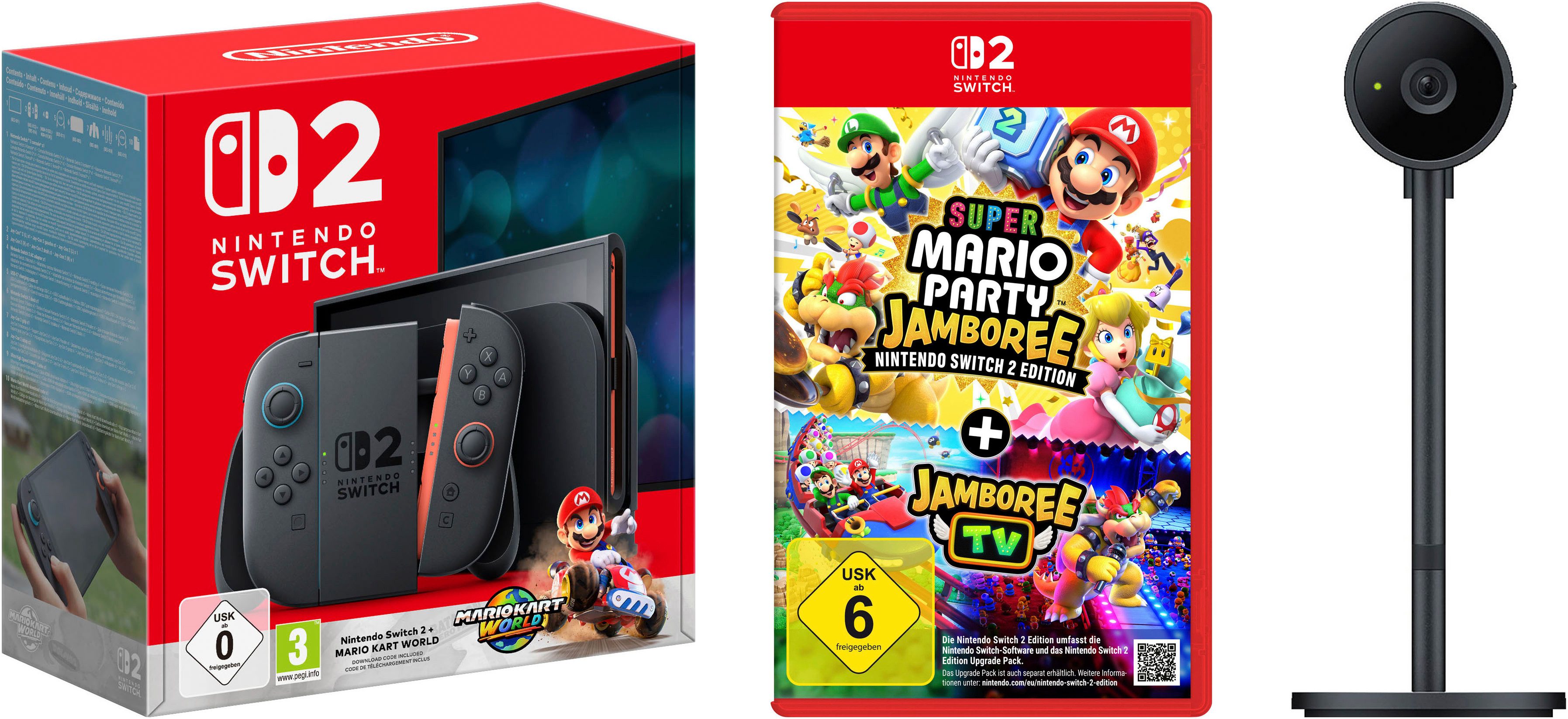 Switch 2 (Mario Kart World Bundle) + Mario Party Jamboree + Kamera
