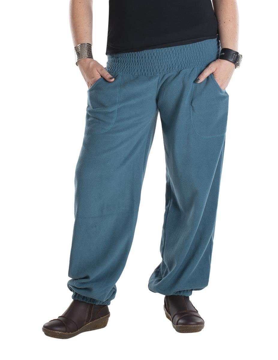 Yoga Haremshose Thermohose Style Goa, Vishes Winter aus Hüfthose, Hippie Fleece Warme Fleecehose türkis