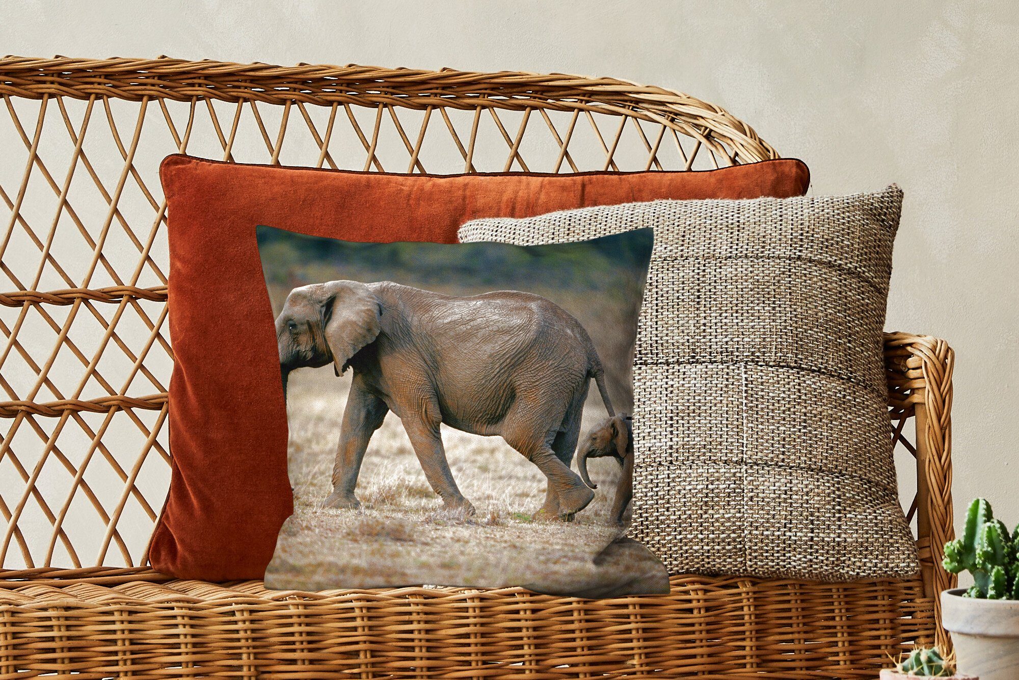 Dekokissen Elefant Wohzimmer, Deko, für Savanne Schlafzimmer, mit Tiere - Sofakissen - Natur, - Füllung Zierkissen MuchoWow