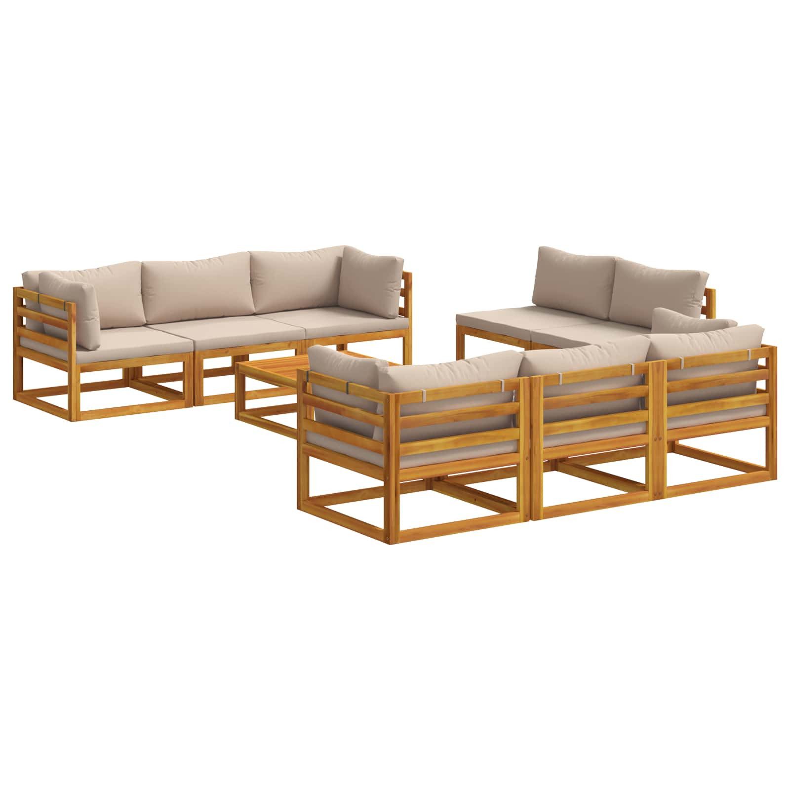 vidaXL Gartenlounge-Set 9-teiliges Garten-Lounge-Set, modular Natur Massivholz