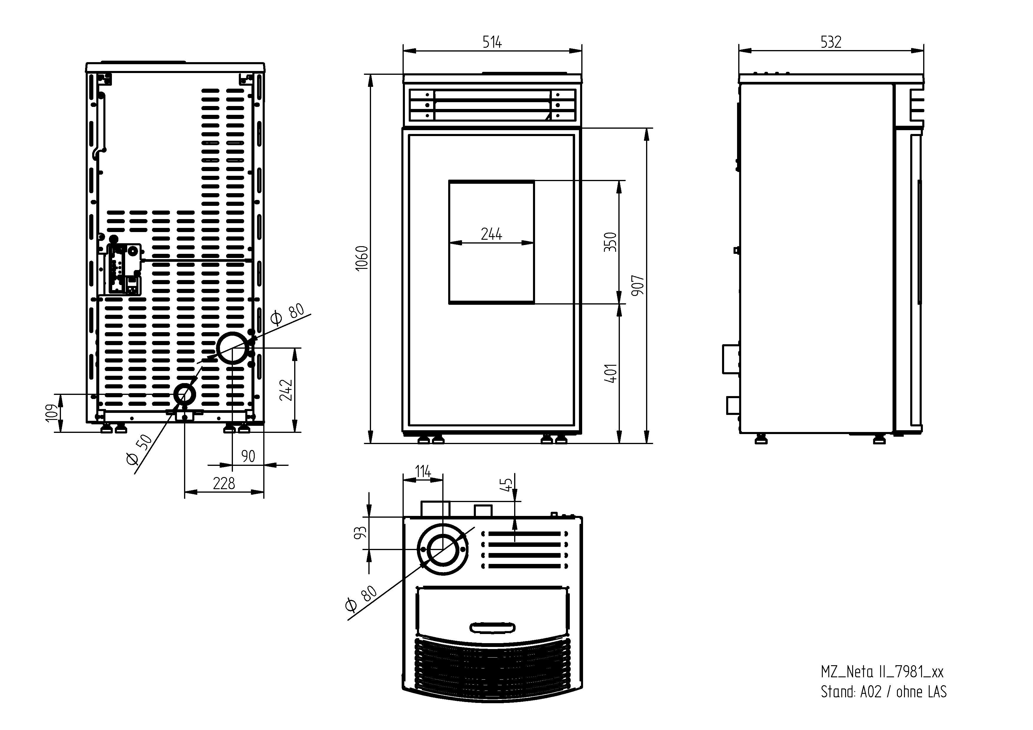 Oranier Pelletofen »Neta« Stahl Schwarz, 2,4 kW, Dauerbrand, Anschluss hinten