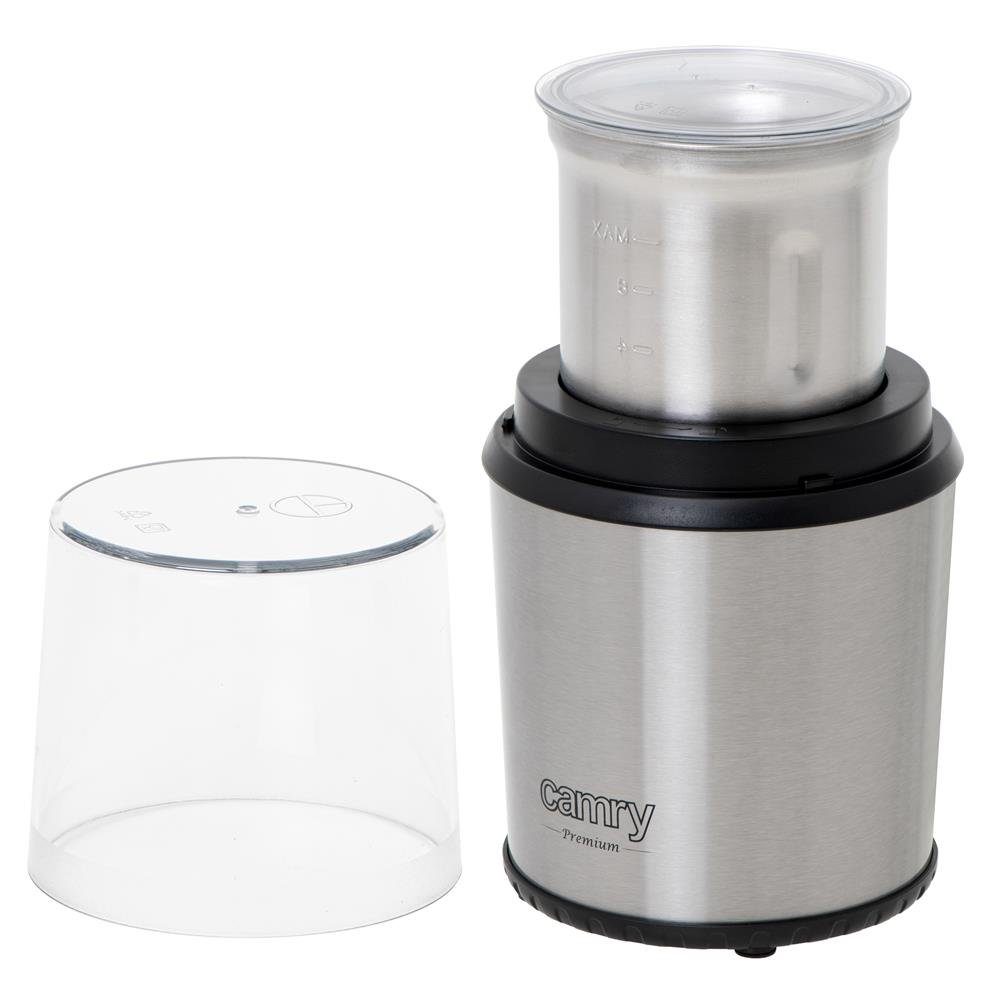 Camry Kaffeemühle CR 4444, elektische Kaffeemühle, Elektromühle mit Löffel, Espressomühle, Edelstahl, stahlgrau / silber