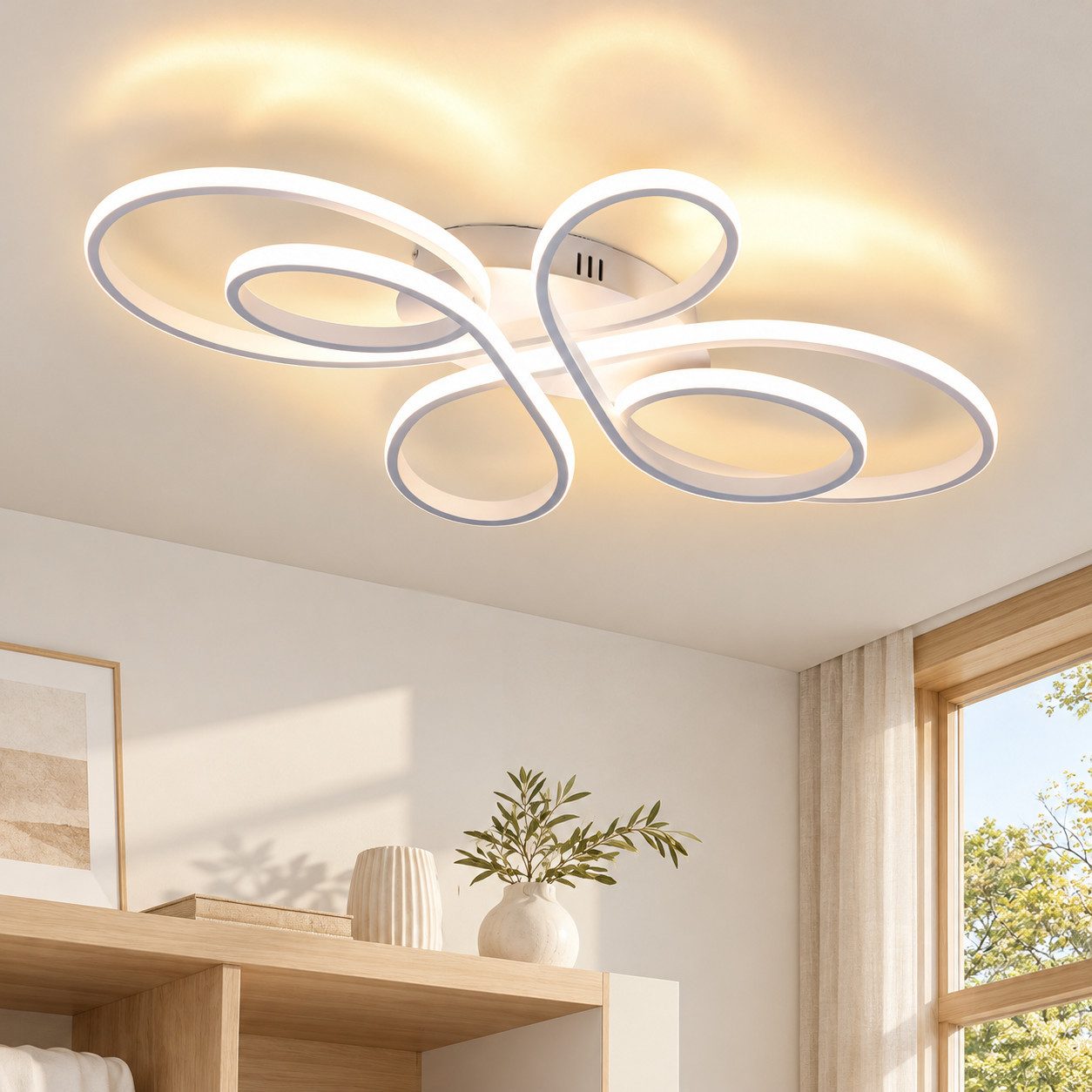 Nettlife LED Deckenleuchte Wohnzimmer Modern Schwarz/Weiß Fernbedienung Dimmbar 40/66/80/100CM, 3000K-Nicht dimmbar, LED fest integriert, Warmweiß, Schlafzimmer, Wohnzimmer, Büro, Arbeitszimmer, Küche