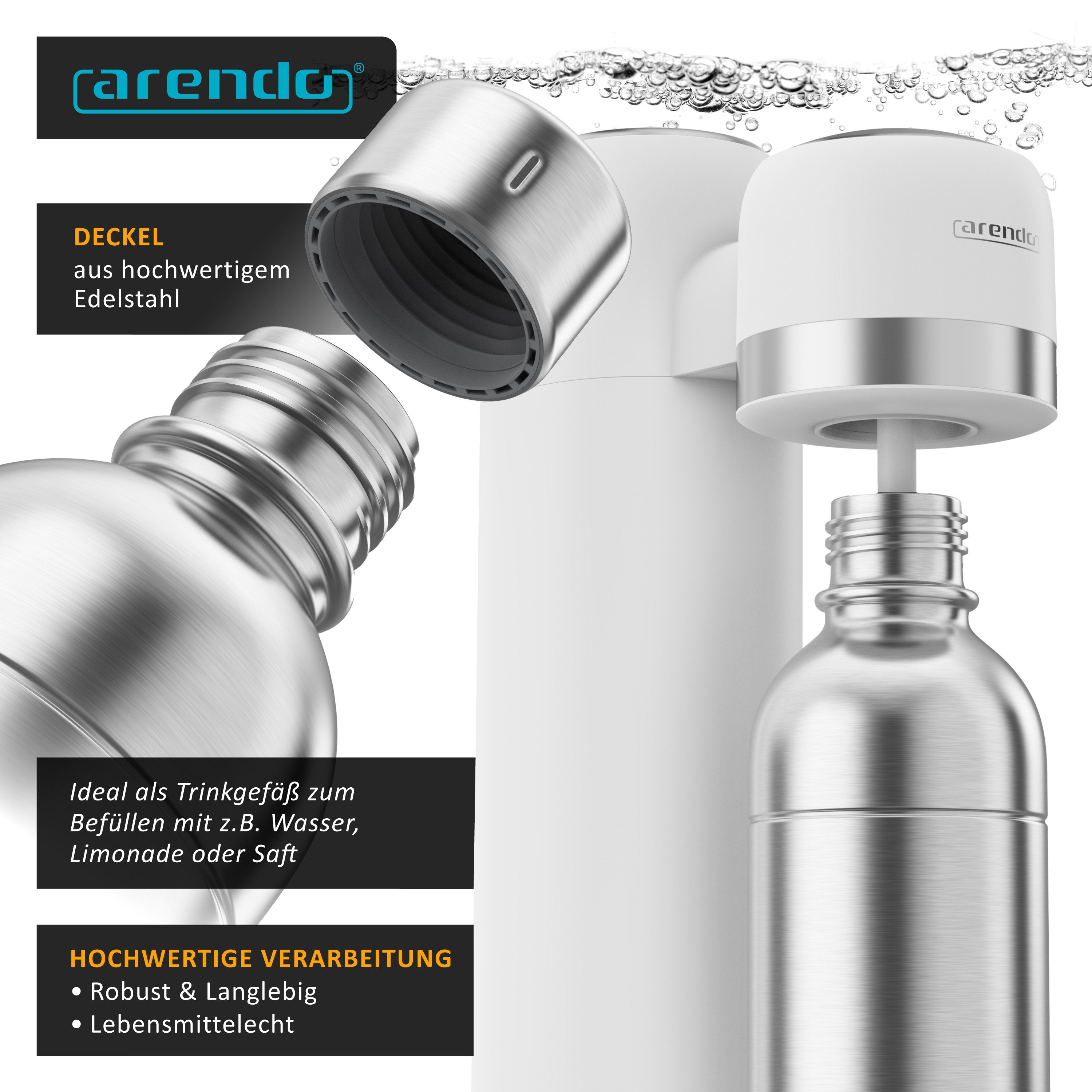 Arendo Wassersprudler Flasche Wasserflasche, Edelstahl Trinkflasche 1000 ml, Schraubverschluss, (1-tlg), kompatibel mit Arendo SodaMakern, SodaStream Easy & Aar – Bild 4 von 5
