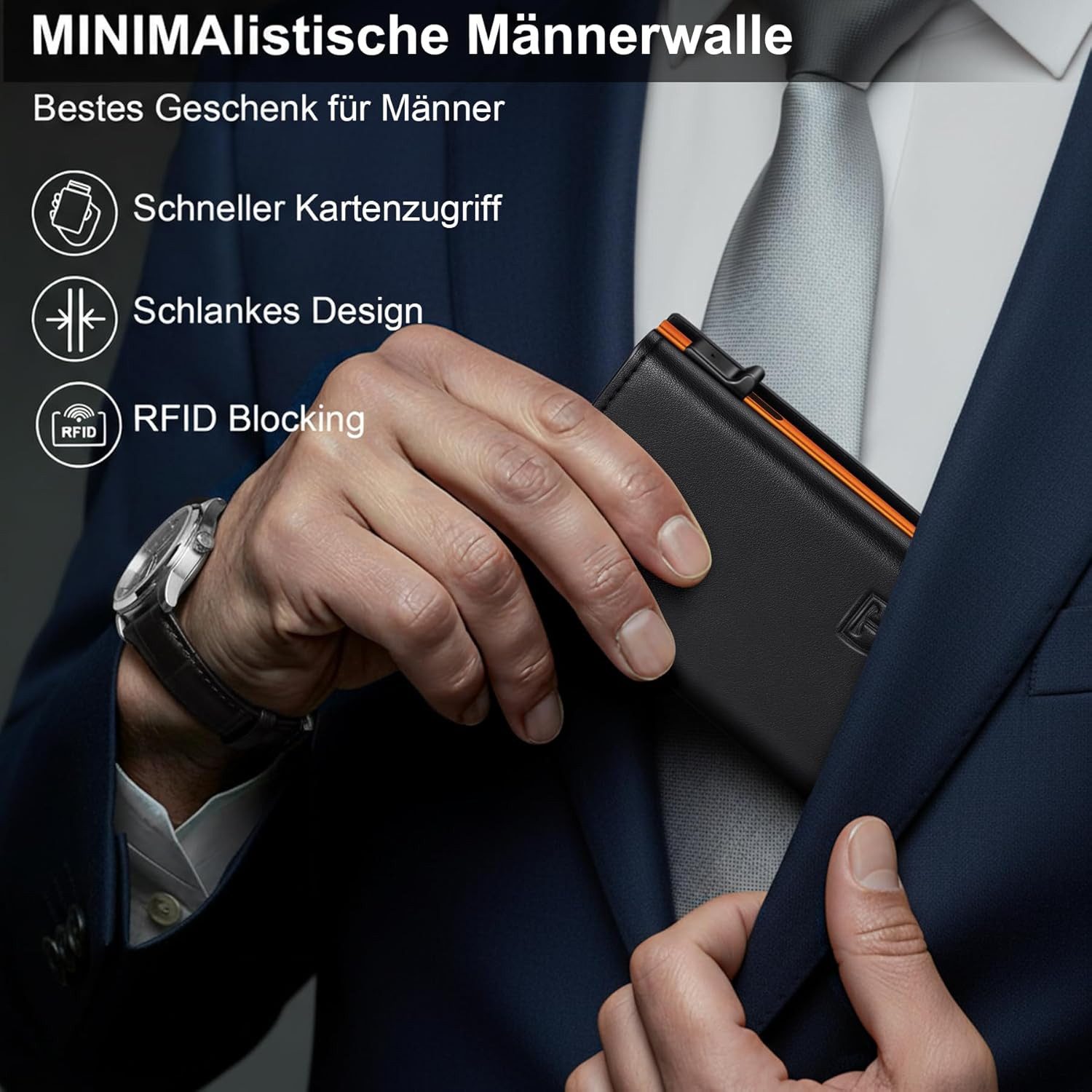 TEEHON Geldbörse Portmonee Herren - Ultradünne Geldbörse Herren aus Echtleder (Smart Wallet 3.0 mit Magnetverschluss, RFID-Schutz Kartenetui), Elegantes Orange als Slim Wallet - Stilvolle Geschenke für Männer