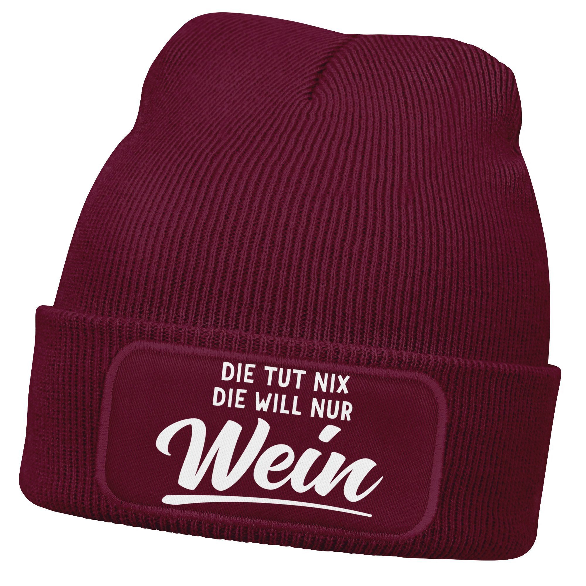 Strickmütze Damen Beanie mit Patch Strickmütze mit Spruch Lieblingsgetränk Party