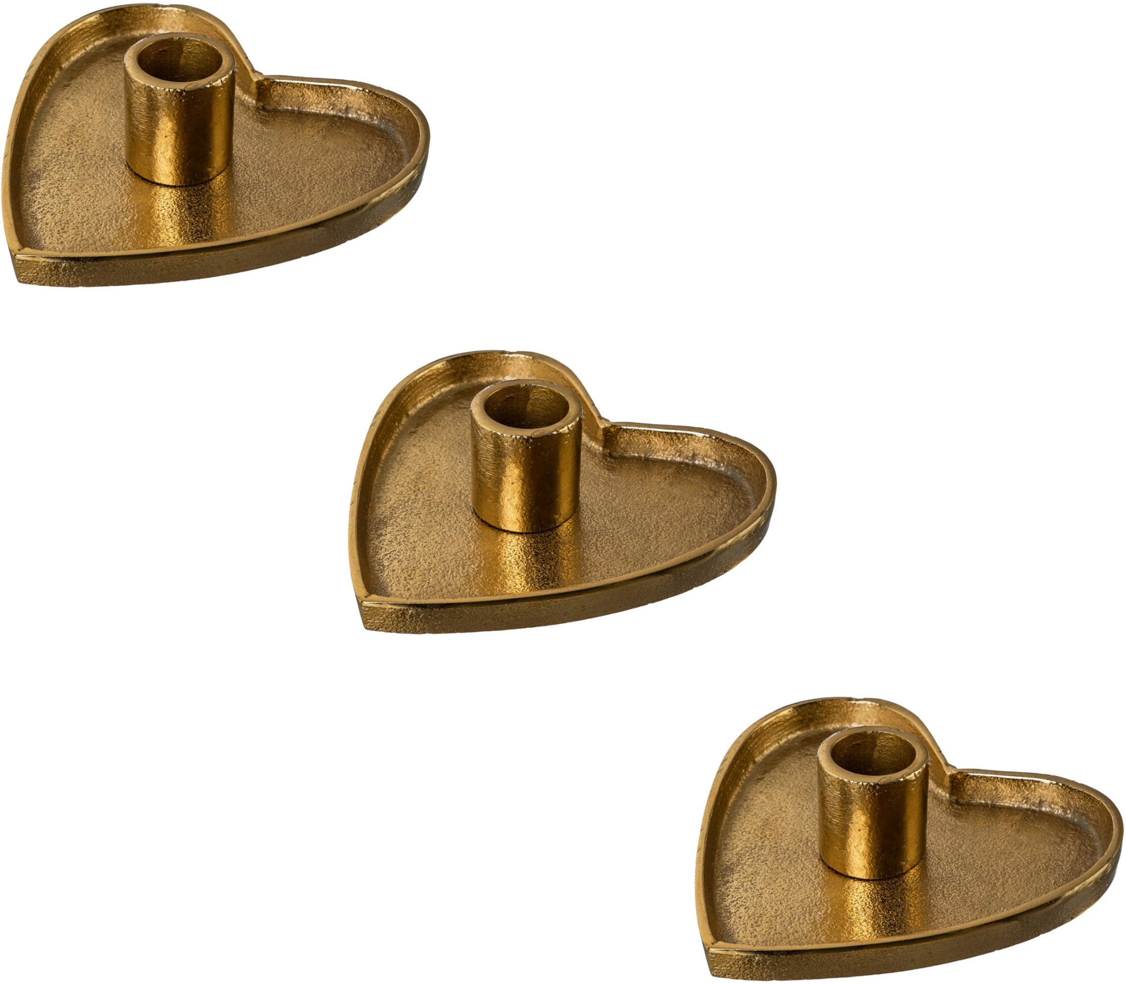 Creativ deco Kerzenhalter (3 St), in eleganter Herzform, 3er Set goldfarben | Kerzenständer