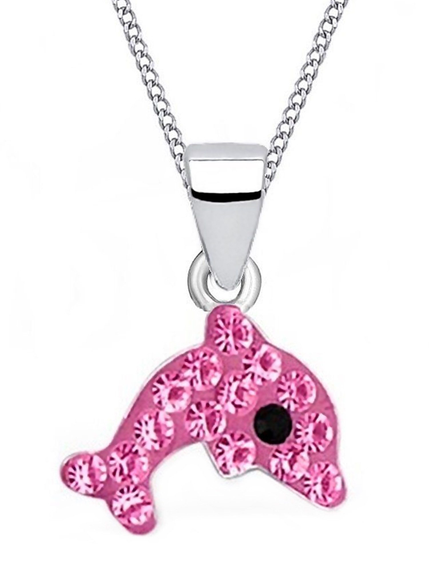 Kette mit Anhänger Pink Delfin Anhänger mit Kette aus 925 Silber mit Kristall