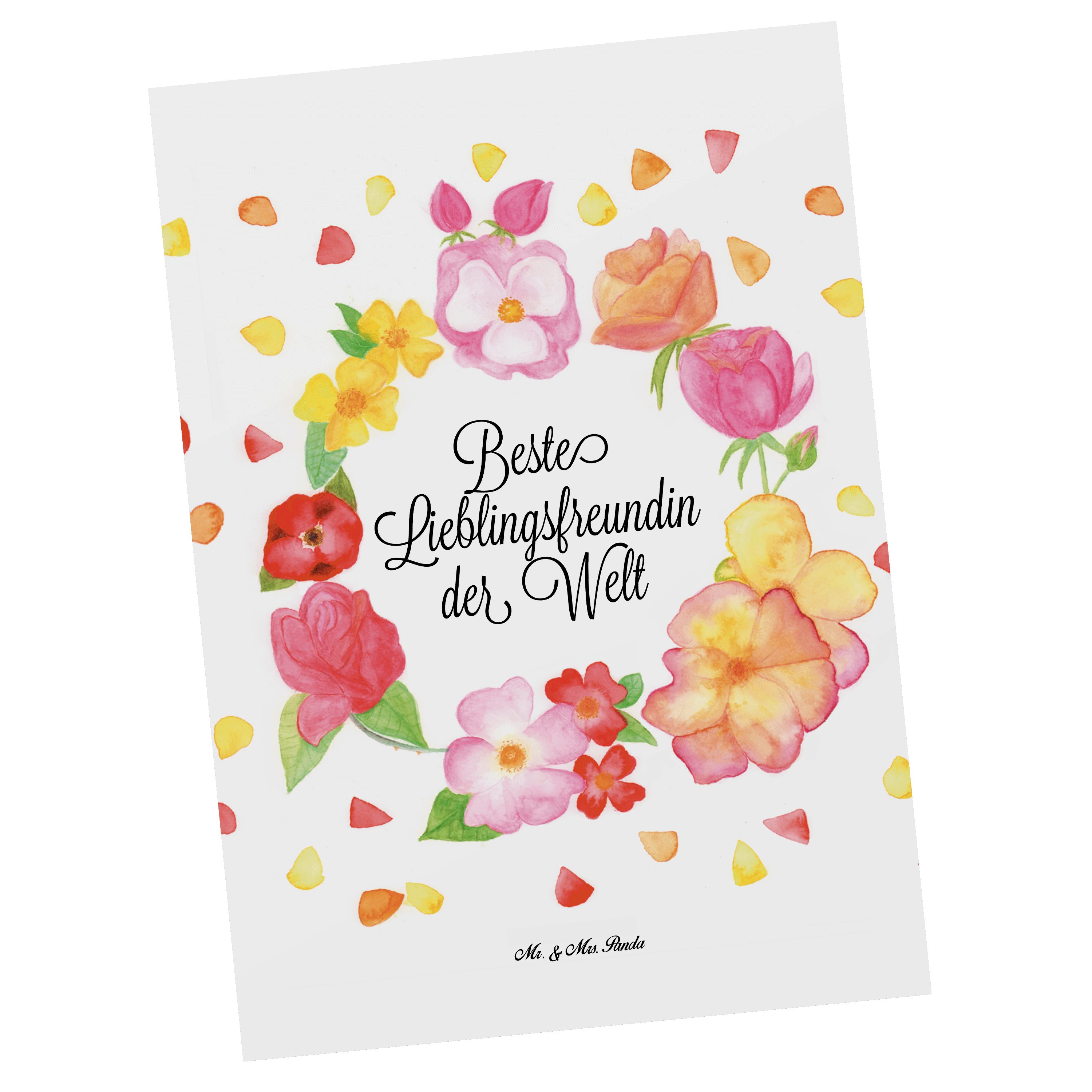 Mr. & Mrs. Panda Postkarte Lieblingsfreundin - Weiß - Geschenk, Love, Lieblingsmensch, Blumen Li