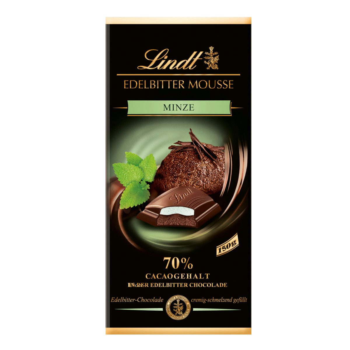 LINDT Schokolade, Lindt Edelbitter Schokolade Mousse Minze gefüllte Schokolade 150g