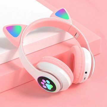 Retoo Kopfhörer Kabellos Bluetooth 5.0 Katze Ohr LED Kinder Faltbare Headset Kinder-Kopfhörer (Kopfhörer für Kinder über Ohr mit Bluetooth 5.0)